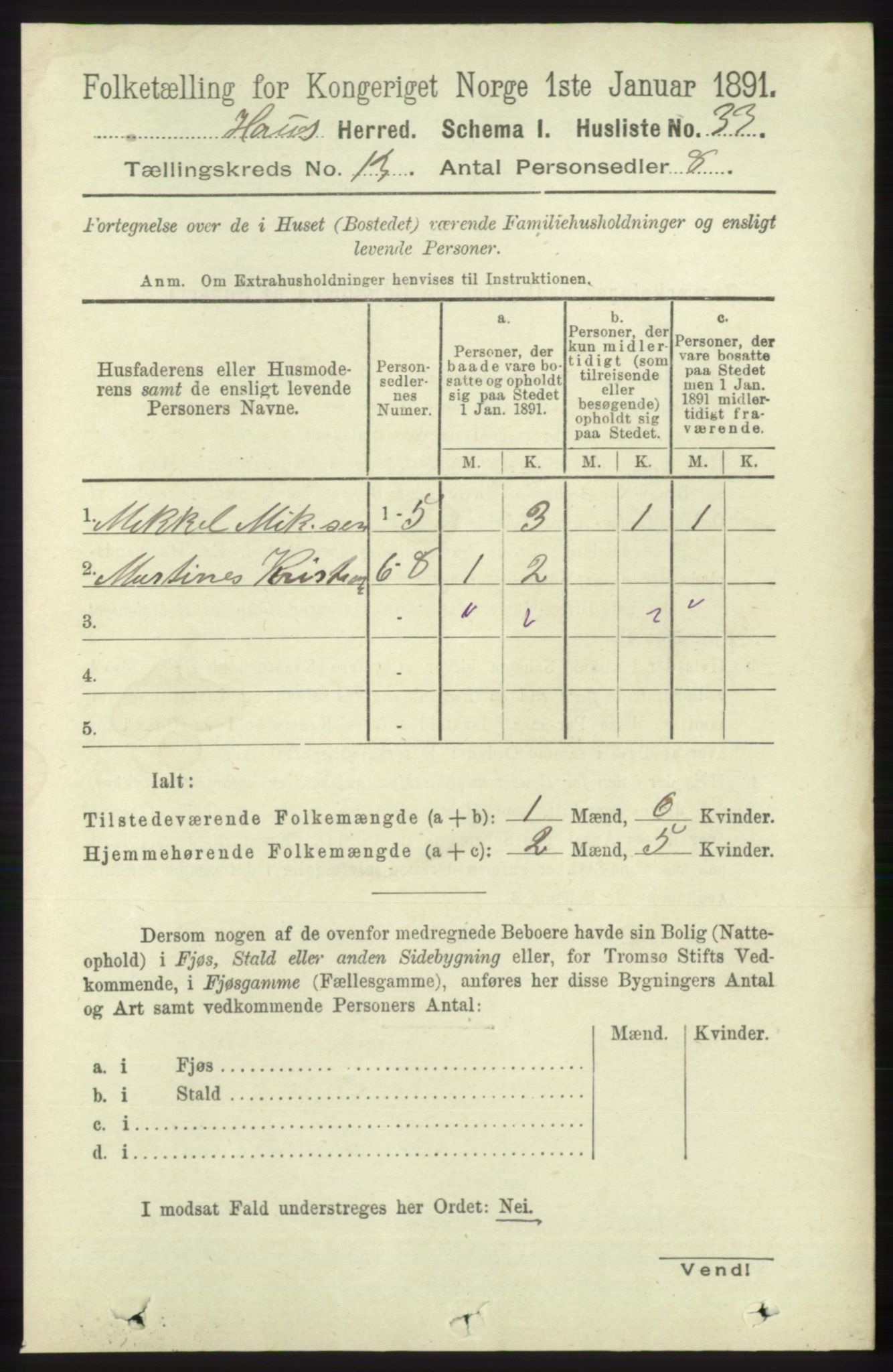 RA, 1891 census for 1250 Haus, 1891, p. 5553