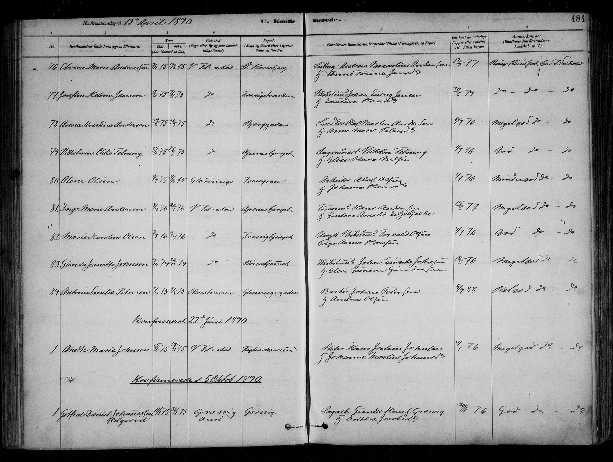 Fredrikstad domkirkes prestekontor Kirkebøker, AV/SAO-A-10906/F/Fa/L0004: Parish register (official) no. 4, 1878-1907, p. 484