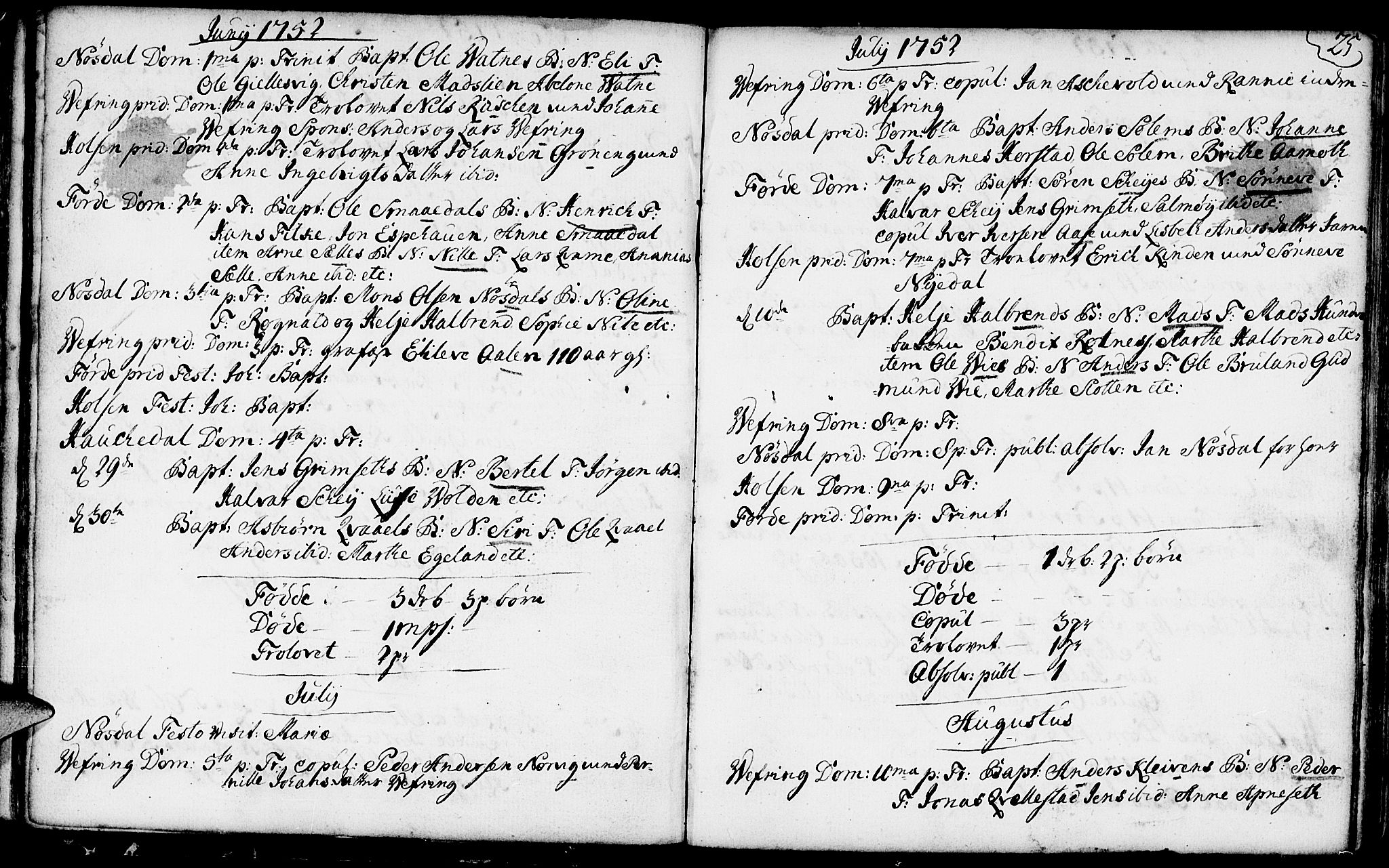 Førde sokneprestembete, AV/SAB-A-79901/H/Haa/Haaa/L0003: Parish register (official) no. A 3, 1749-1764, p. 25