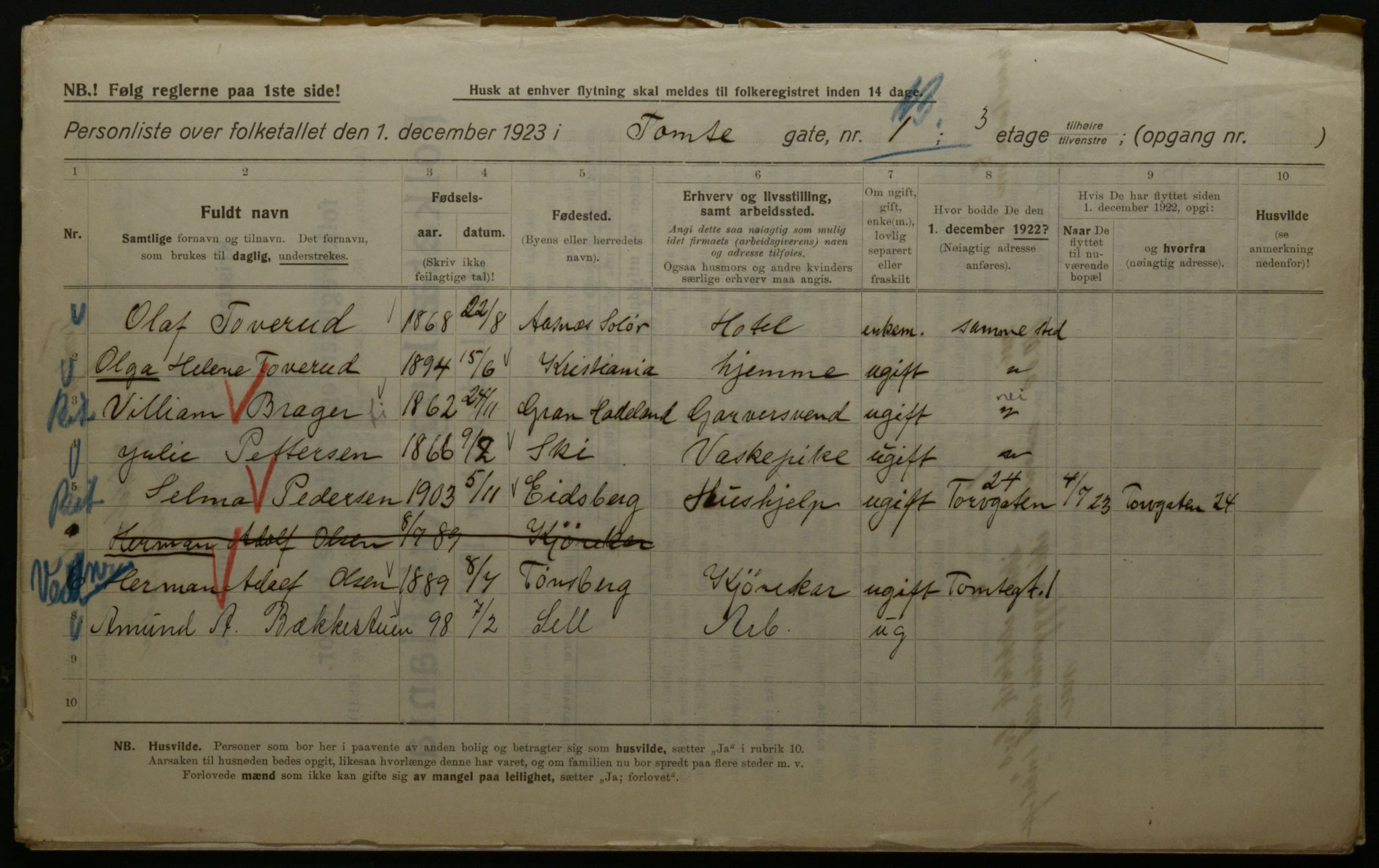 OBA, Municipal Census 1923 for Kristiania, 1923, p. 125229