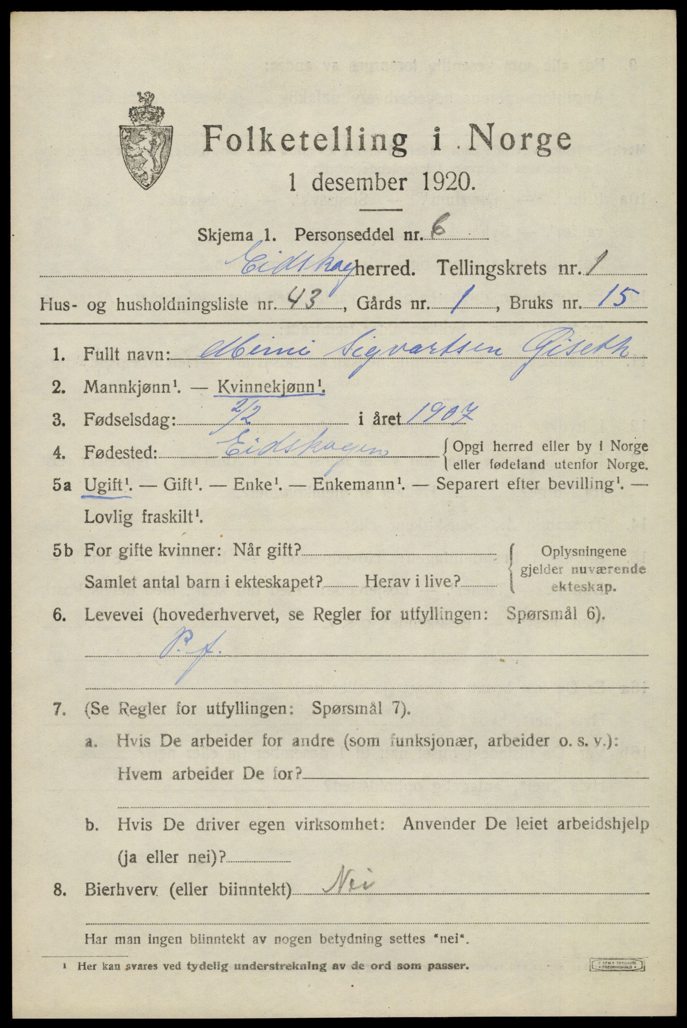 SAH, 1920 census for Eidskog, 1920, p. 2925