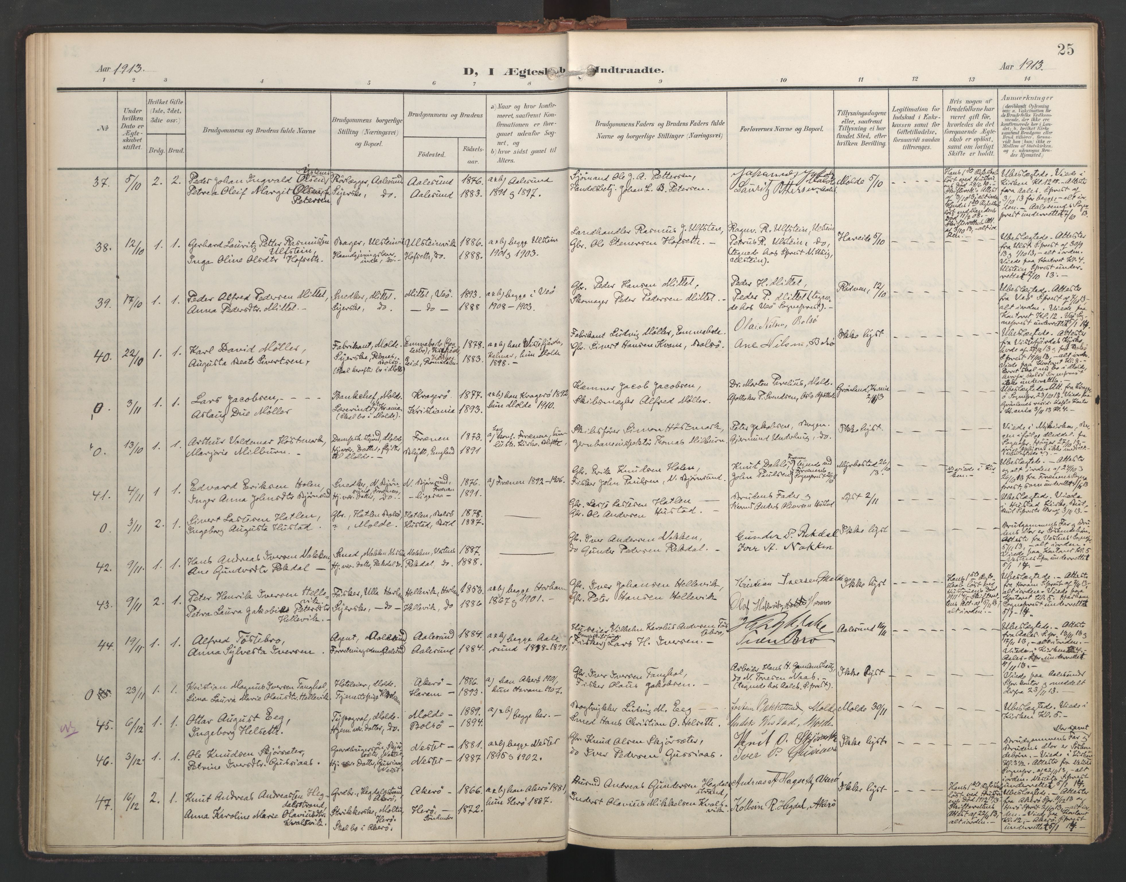 Ministerialprotokoller, klokkerbøker og fødselsregistre - Møre og Romsdal, AV/SAT-A-1454/558/L0694: Parish register (official) no. 558A08, 1907-1922, p. 25