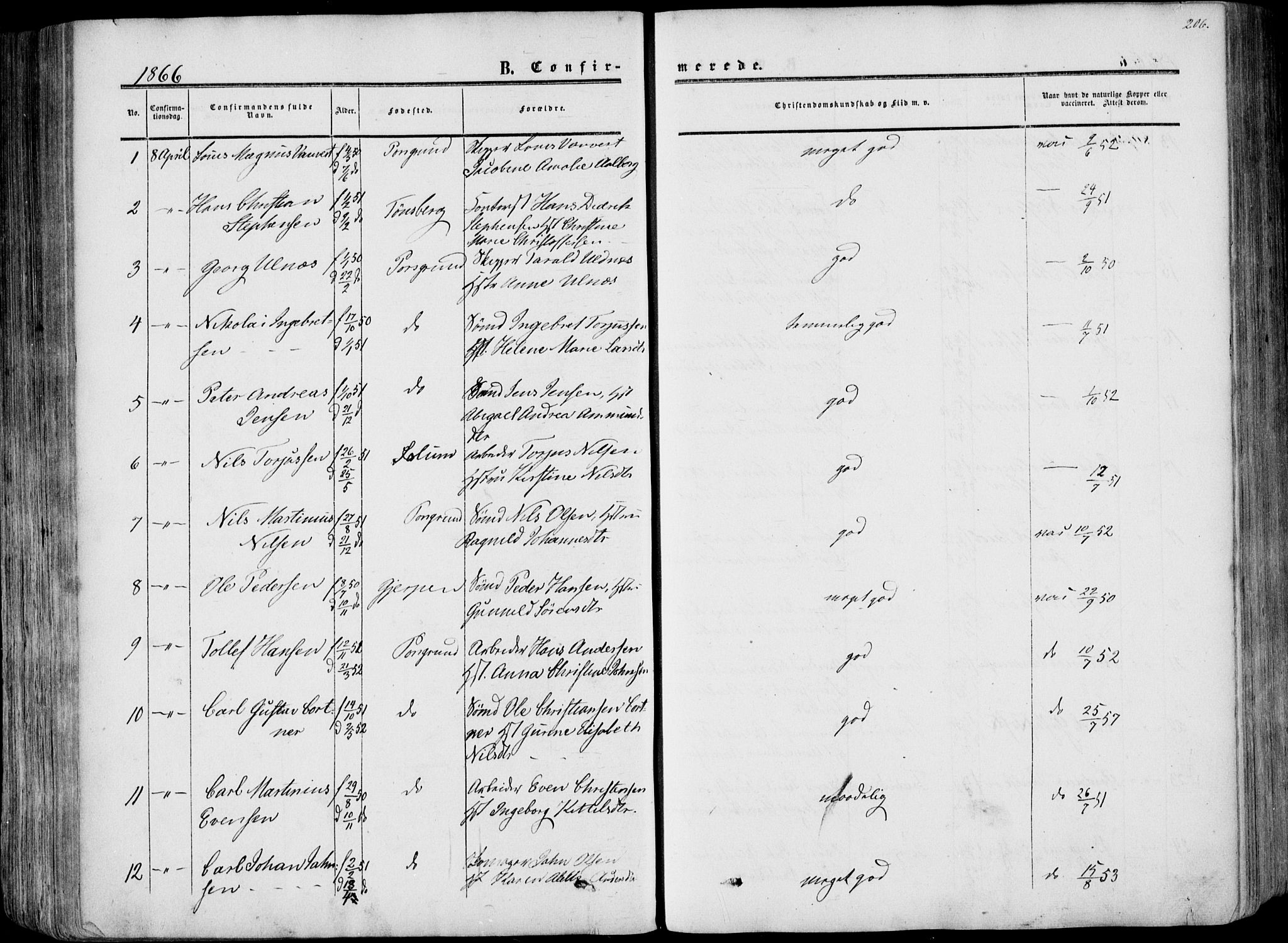 Porsgrunn kirkebøker , SAKO/A-104/F/Fa/L0007: Parish register (official) no. 7, 1858-1877, p. 206