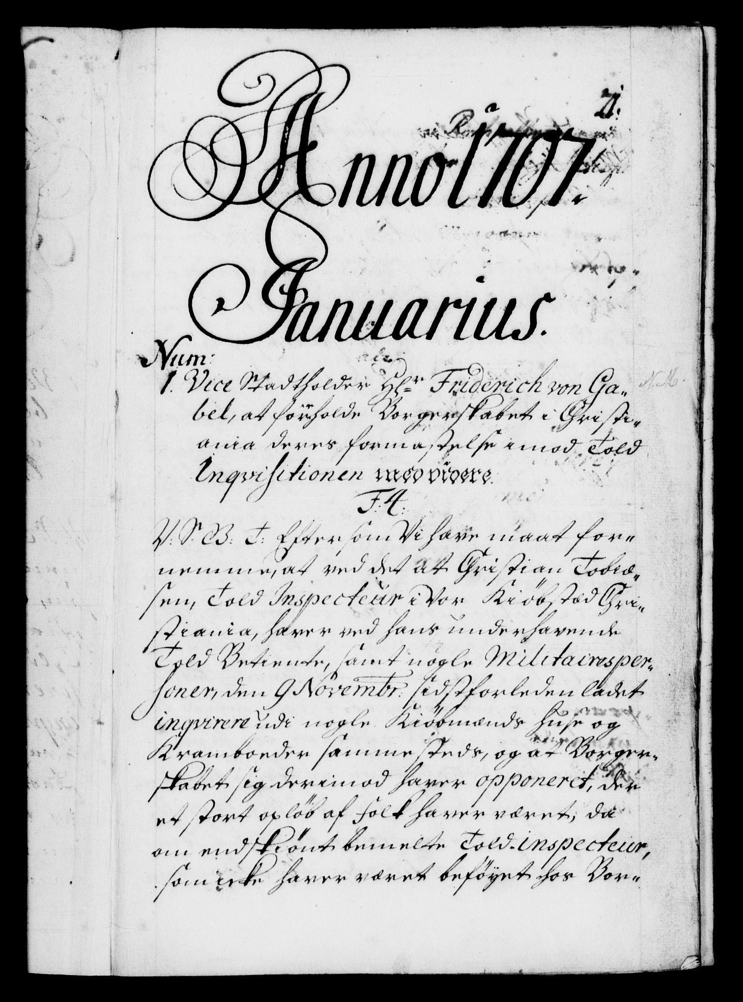 Danske Kanselli 1572-1799, AV/RA-EA-3023/F/Fc/Fca/Fcab/L0018: Norske tegnelser, 1707-1709, p. 1a