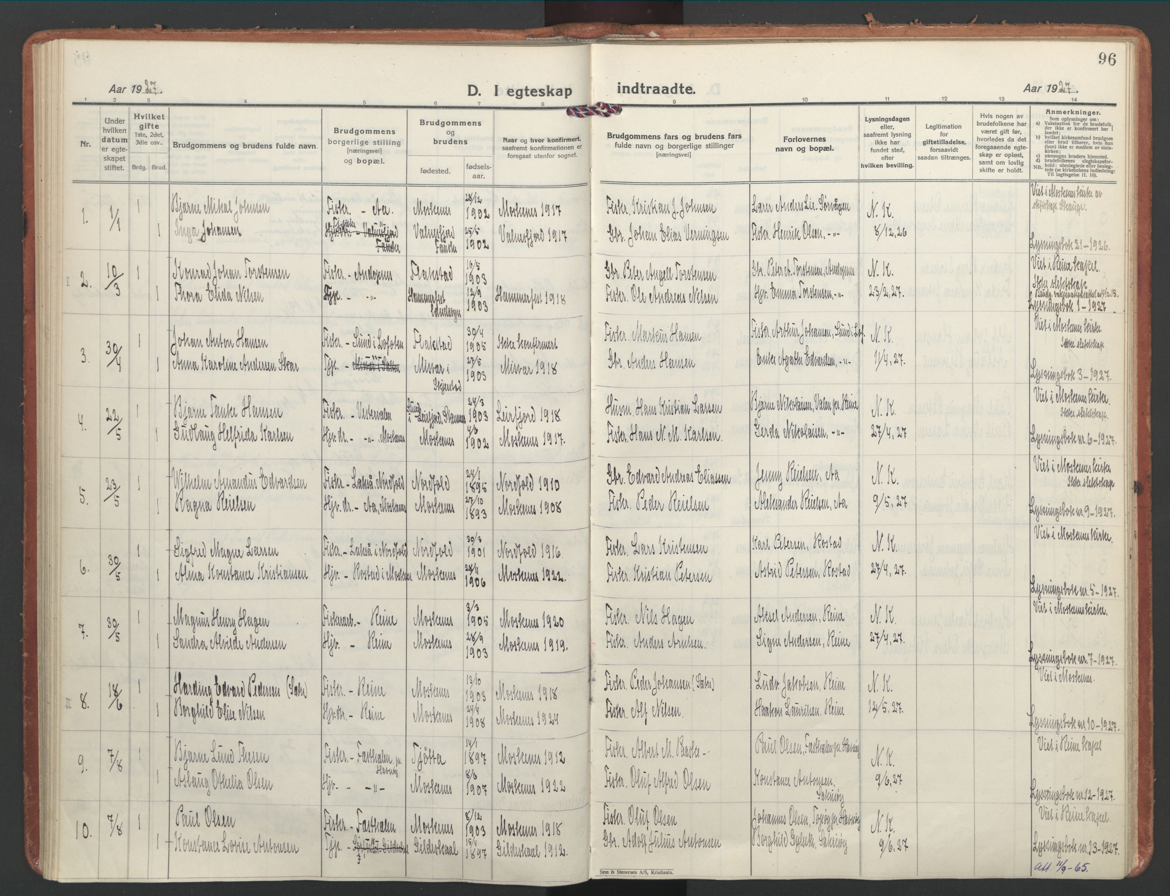 Ministerialprotokoller, klokkerbøker og fødselsregistre - Nordland, SAT/A-1459/886/L1223: Parish register (official) no. 886A05, 1926-1938, p. 96