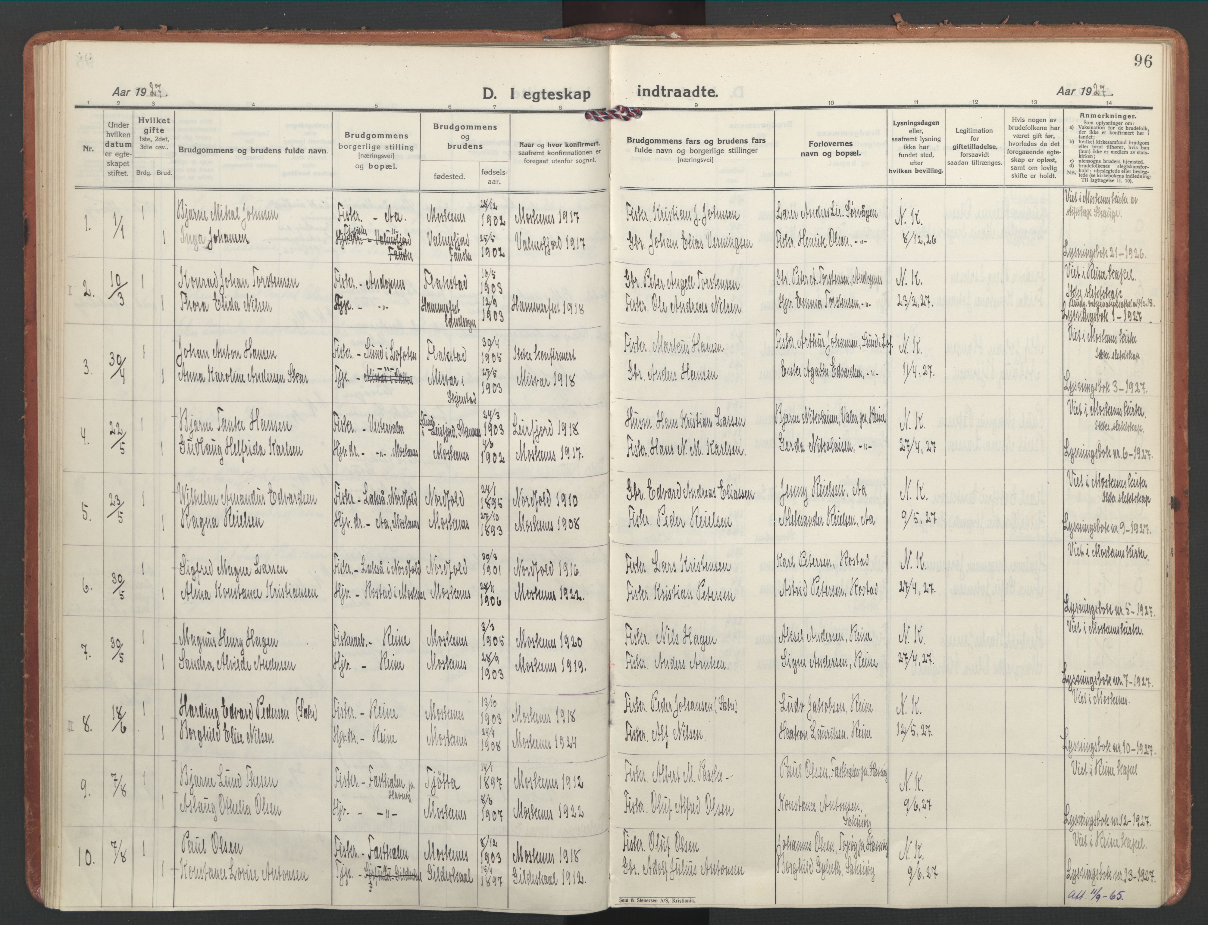 Ministerialprotokoller, klokkerbøker og fødselsregistre - Nordland, AV/SAT-A-1459/886/L1223: Parish register (official) no. 886A05, 1926-1938, p. 96