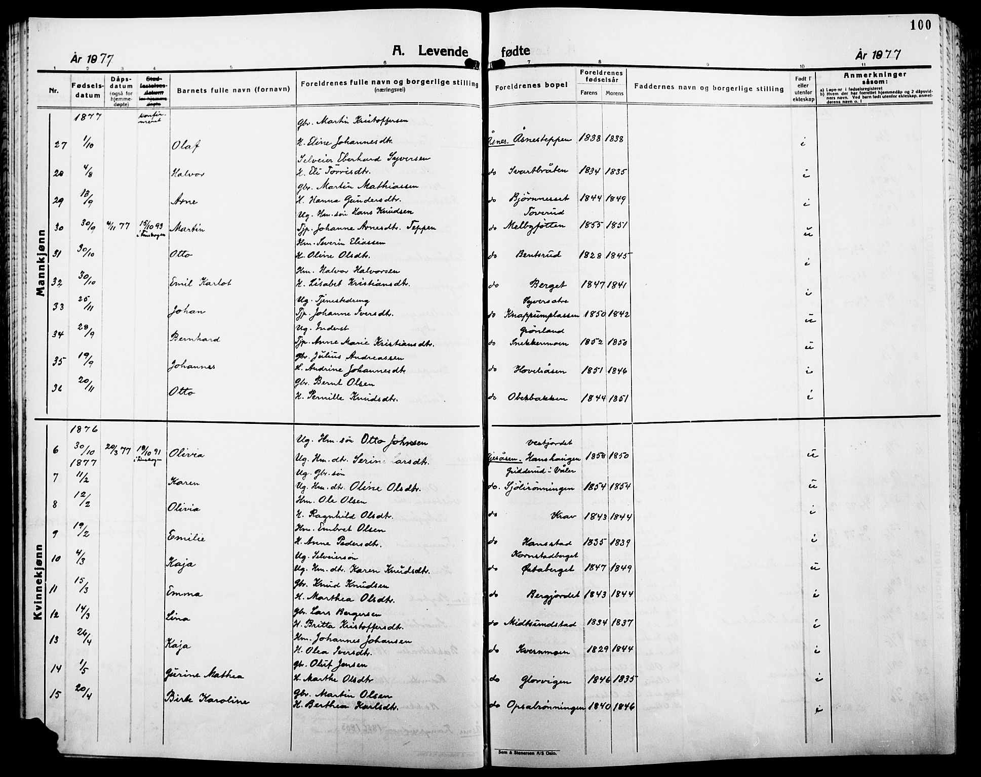 Åsnes prestekontor, AV/SAH-PREST-042/H/Ha/Haa/L0000B: Parish register (official), 1870-1889, p. 100