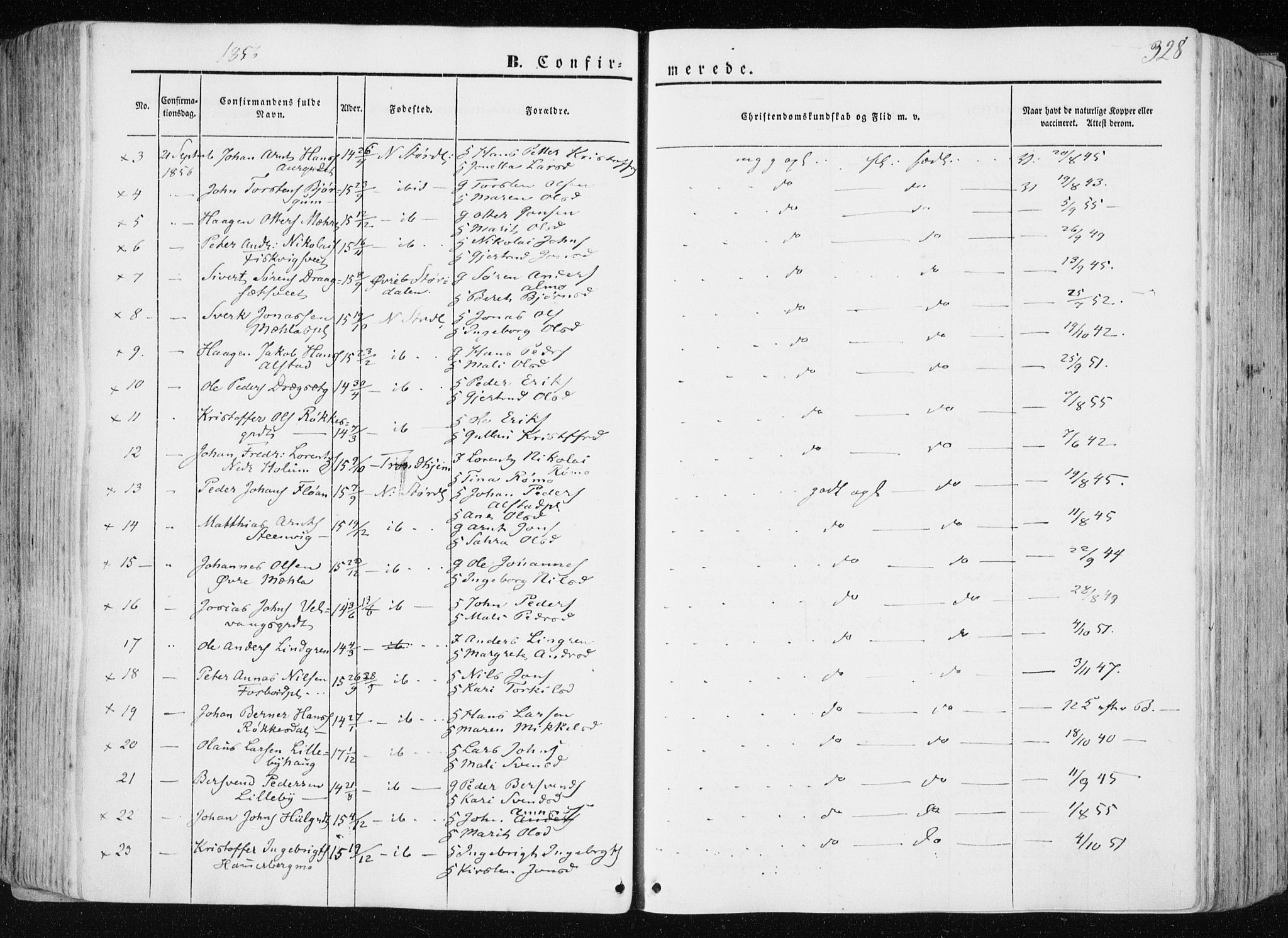 Ministerialprotokoller, klokkerbøker og fødselsregistre - Nord-Trøndelag, SAT/A-1458/709/L0074: Parish register (official) no. 709A14, 1845-1858, p. 328