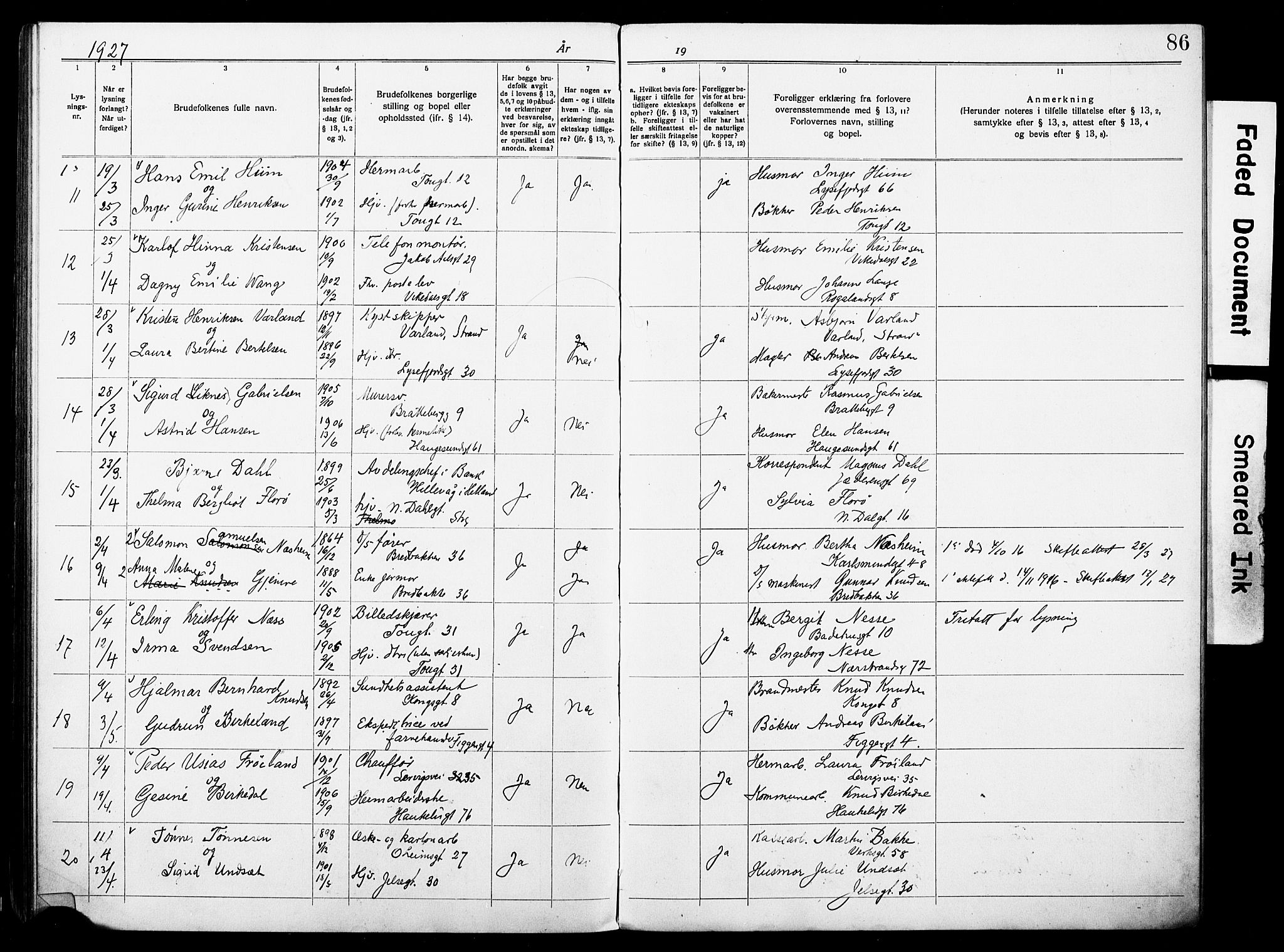 St. Johannes sokneprestkontor, AV/SAST-A-101814/001/70/705BA/L0004: Banns register no. 4, 1919-1928, p. 86