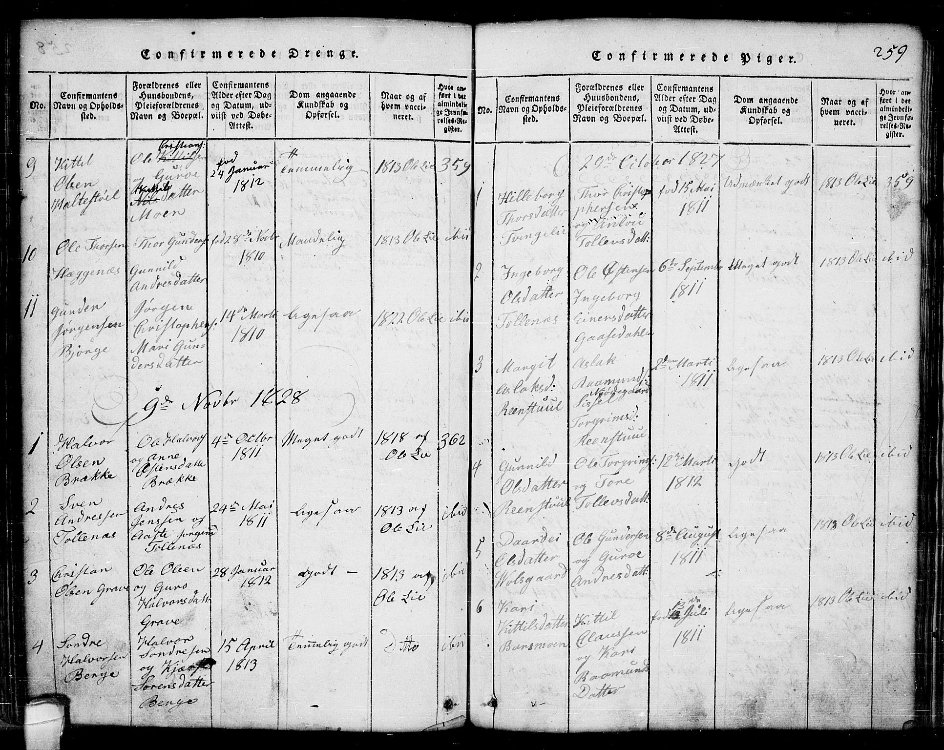 Seljord kirkebøker, AV/SAKO-A-20/G/Ga/L0001: Parish register (copy) no. I 1, 1815-1854, p. 259