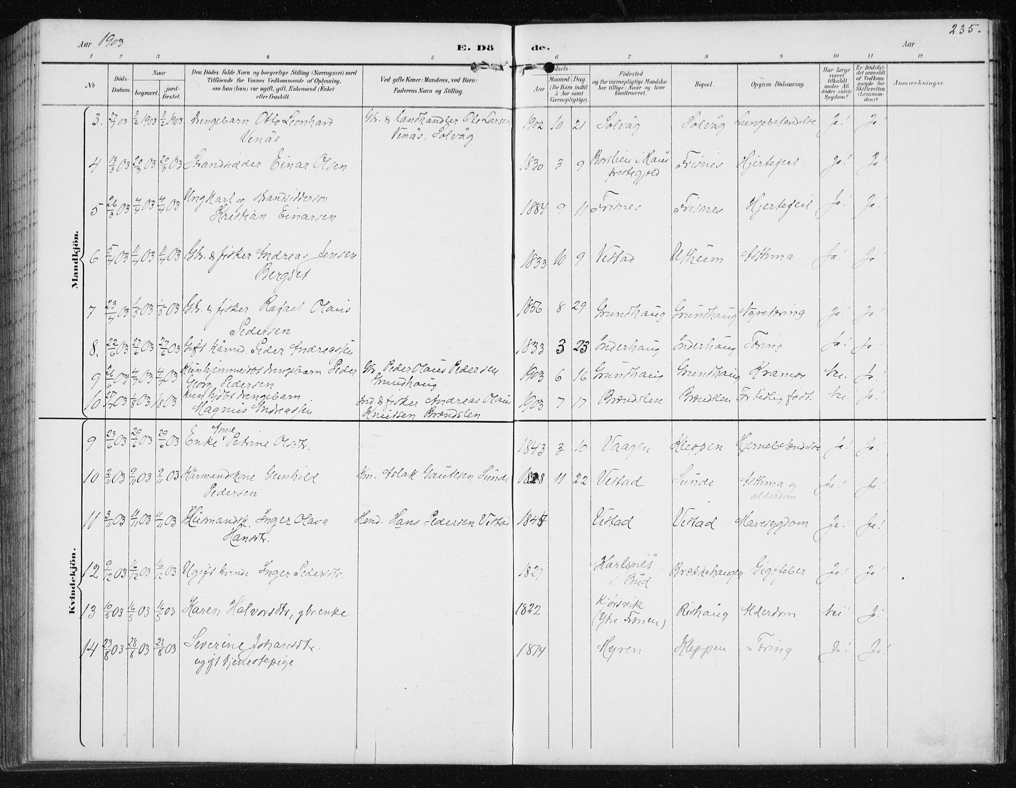 Ministerialprotokoller, klokkerbøker og fødselsregistre - Møre og Romsdal, AV/SAT-A-1454/566/L0773: Parish register (copy) no. 566C02, 1892-1909, p. 235