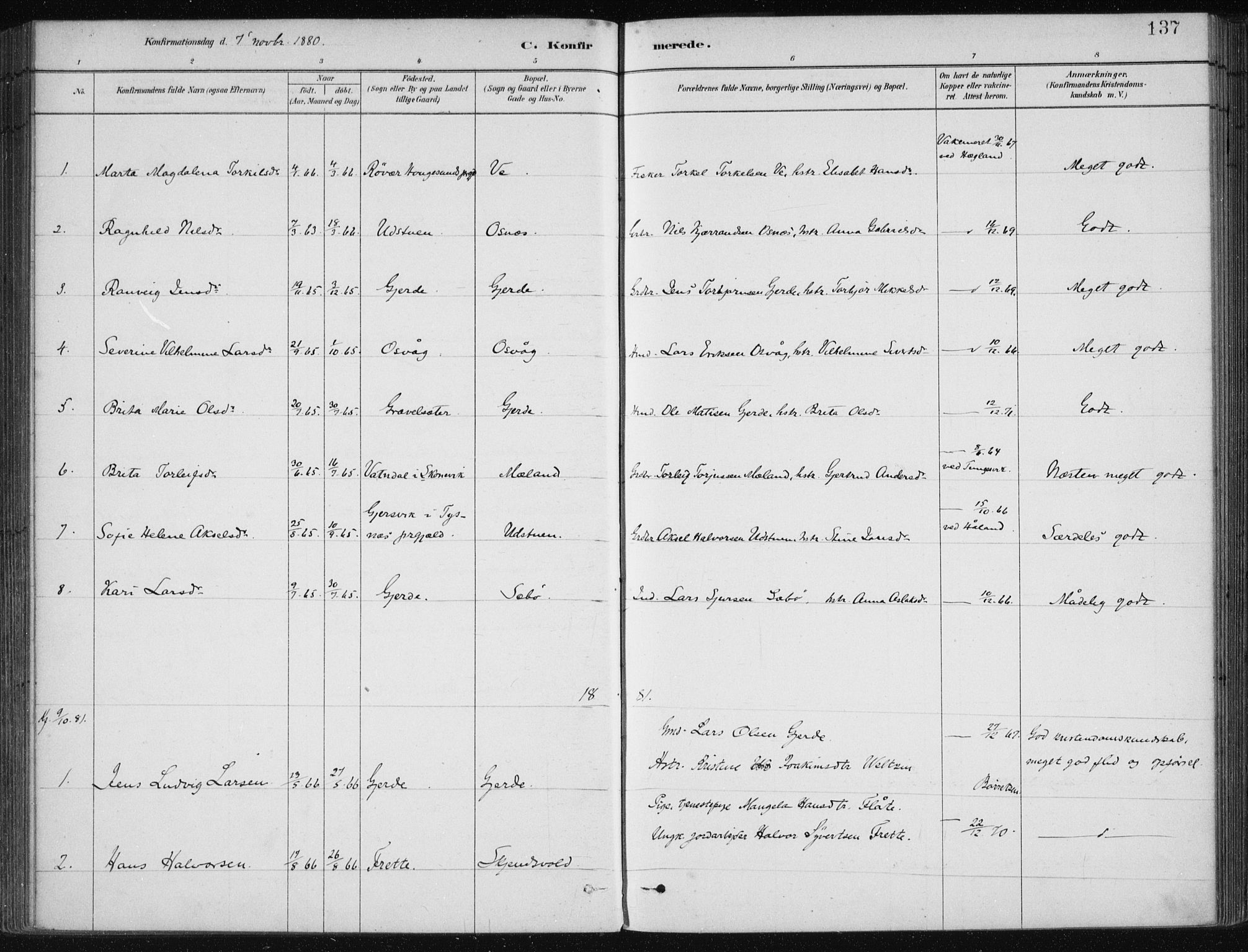 Etne sokneprestembete, SAB/A-75001/H/Haa: Parish register (official) no. C  1, 1879-1919, p. 137