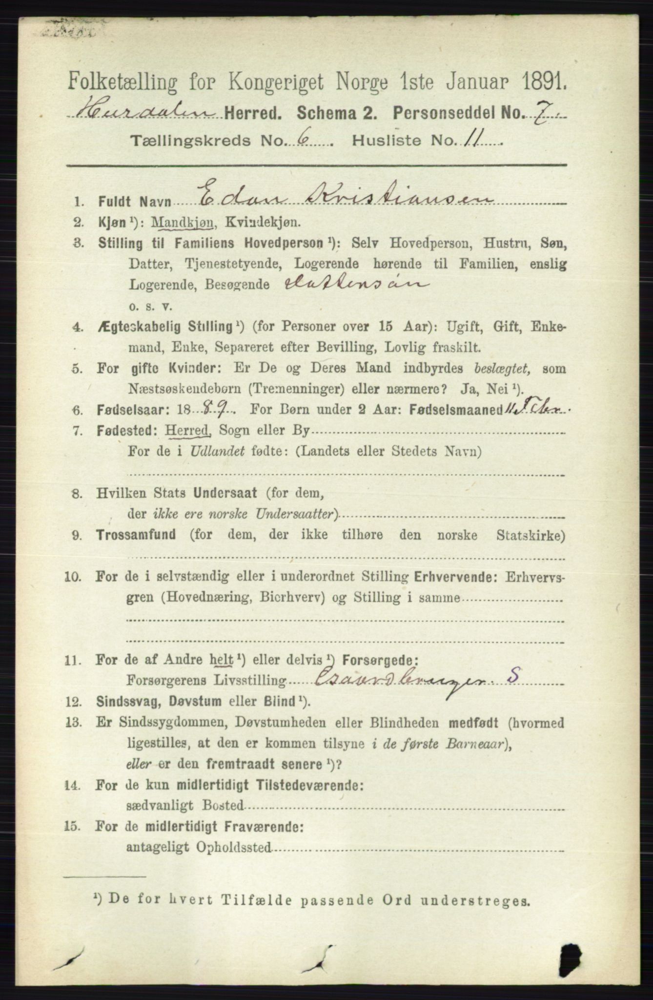 RA, 1891 census for 0239 Hurdal, 1891, p. 2256