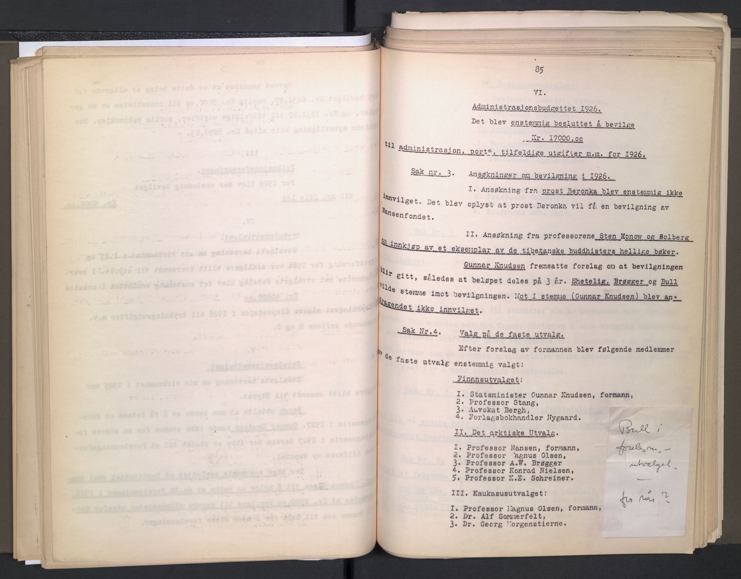 Instituttet for sammenlignende kulturforskning, AV/RA-PA-0424/A/L0005: Styreprotokoll, 1923-1930, p. 85