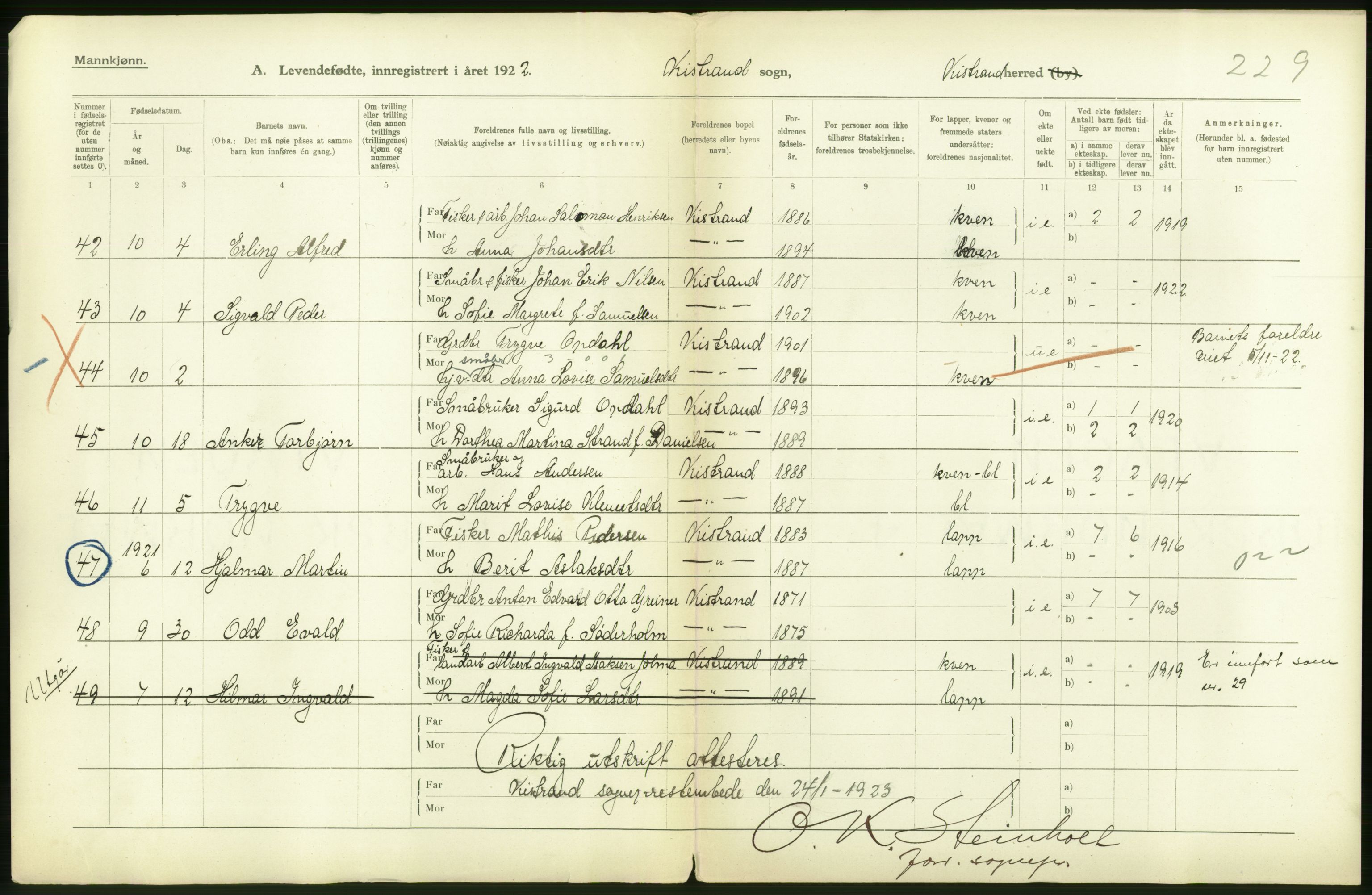 Statistisk sentralbyrå, Sosiodemografiske emner, Befolkning, AV/RA-S-2228/D/Df/Dfc/Dfcb/L0049: Finnmark fylke: Levendefødte menn og kvinner, gifte, døde, dødfødte.  Bygder og byer., 1922, p. 64