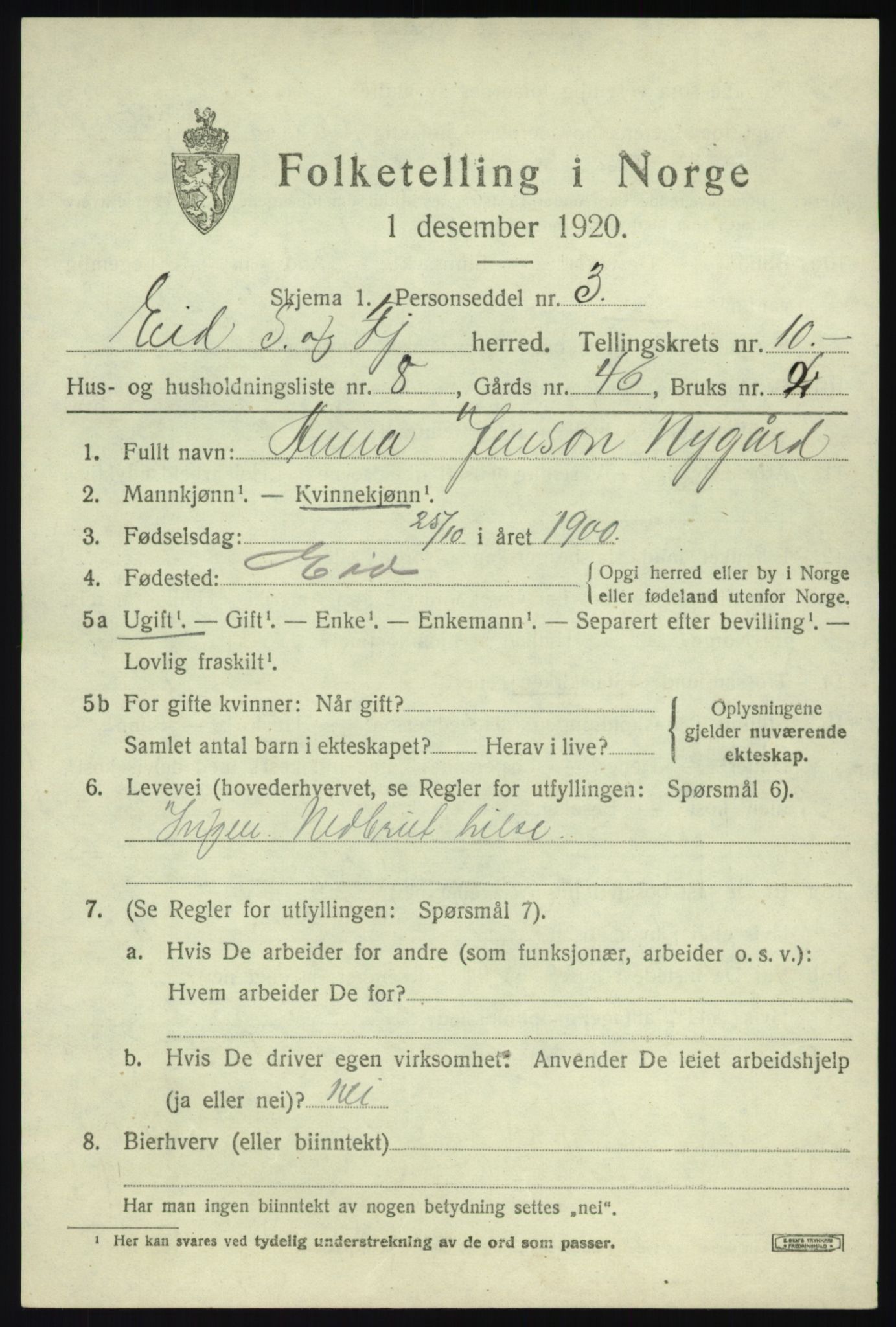 SAB, 1920 census for Eid, 1920, p. 5098