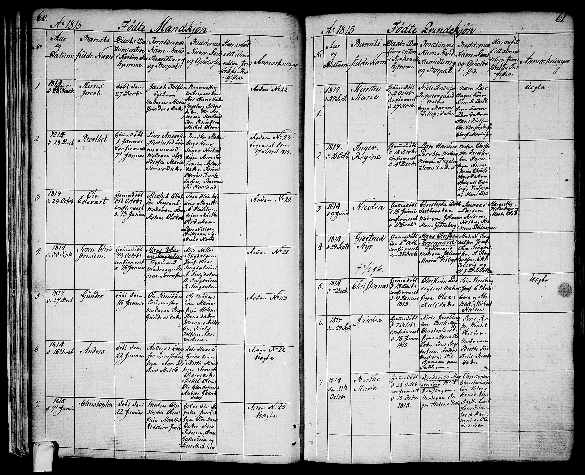 Larvik kirkebøker, SAKO/A-352/G/Ga/L0002: Parish register (copy) no. I 2, 1807-1830, p. 60-61