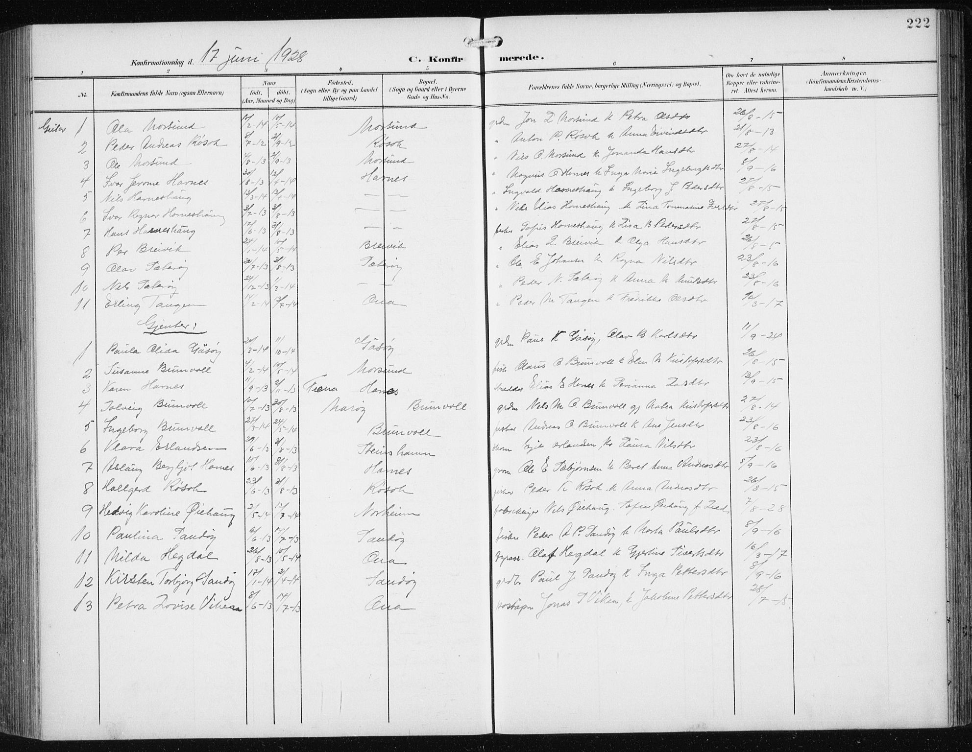 Ministerialprotokoller, klokkerbøker og fødselsregistre - Møre og Romsdal, AV/SAT-A-1454/561/L0733: Parish register (copy) no. 561C03, 1900-1940, p. 222