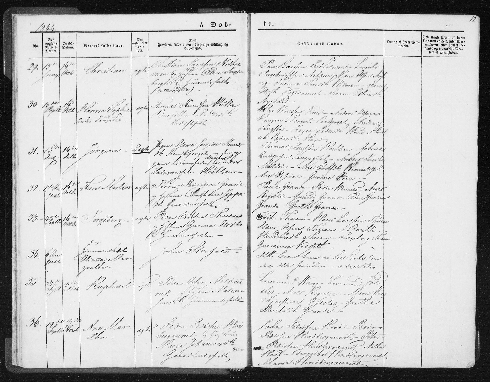 Ministerialprotokoller, klokkerbøker og fødselsregistre - Nord-Trøndelag, SAT/A-1458/744/L0418: Parish register (official) no. 744A02, 1843-1866, p. 12