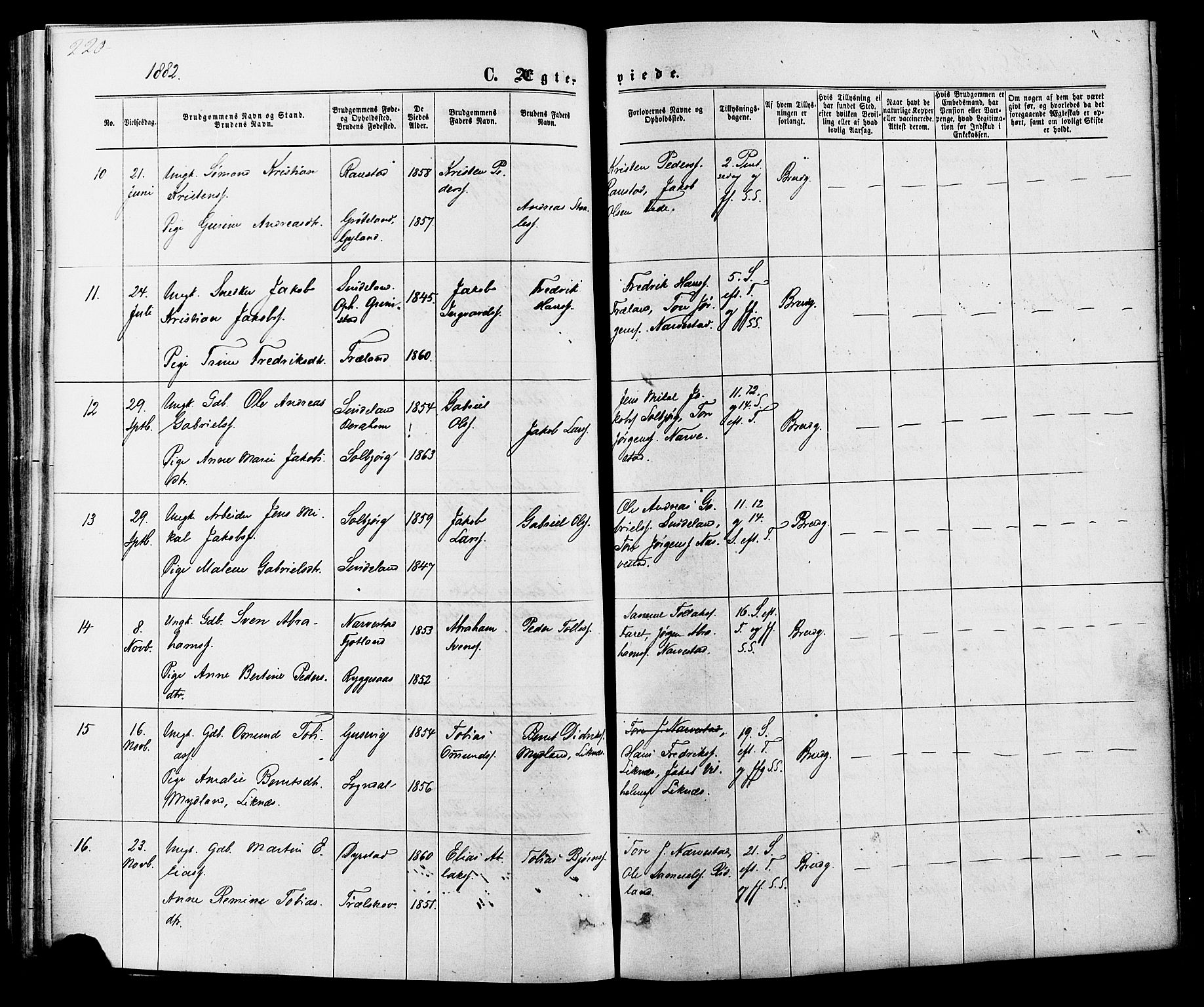 Kvinesdal sokneprestkontor, AV/SAK-1111-0026/F/Fa/Fab/L0007: Parish register (official) no. A 7, 1870-1885, p. 220