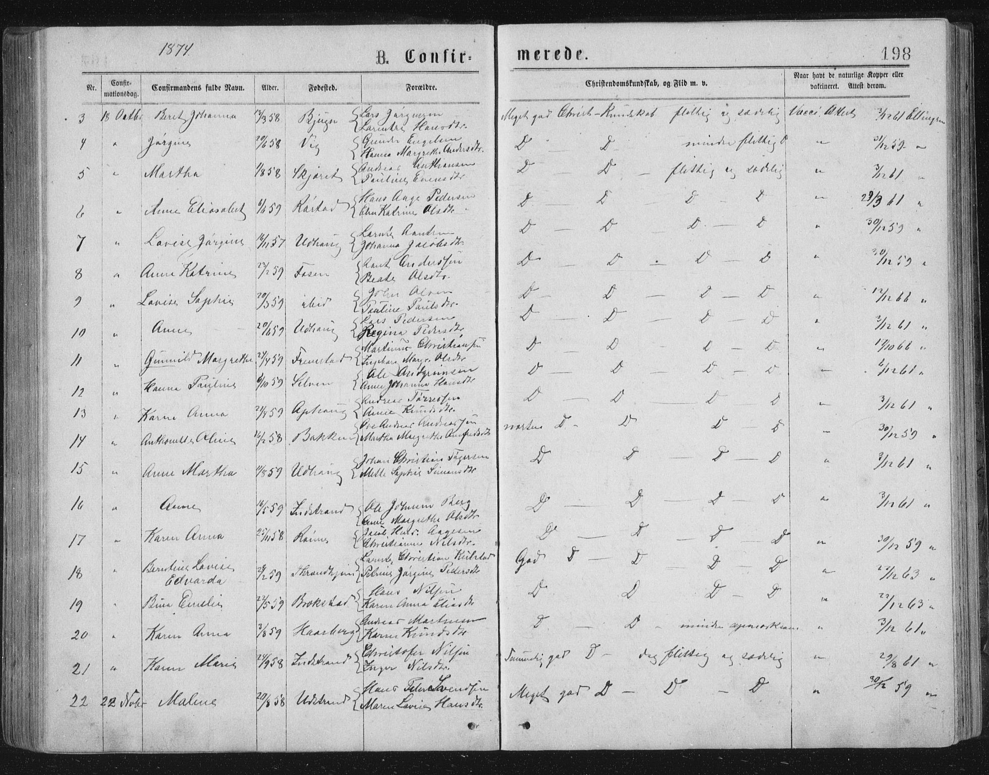 Ministerialprotokoller, klokkerbøker og fødselsregistre - Sør-Trøndelag, SAT/A-1456/659/L0745: Parish register (copy) no. 659C02, 1869-1892, p. 198