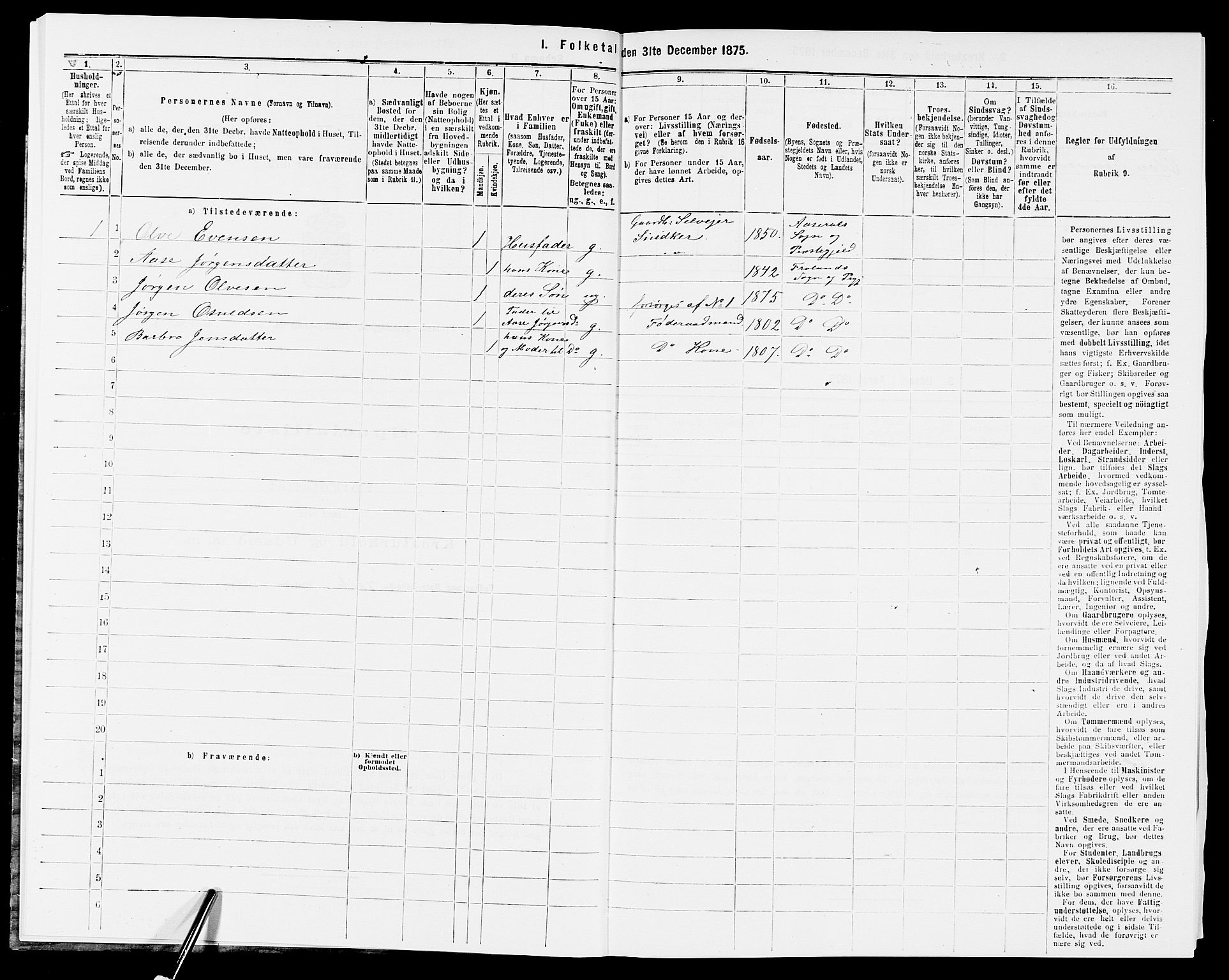 SAK, 1875 census for 0919P Froland, 1875, p. 138