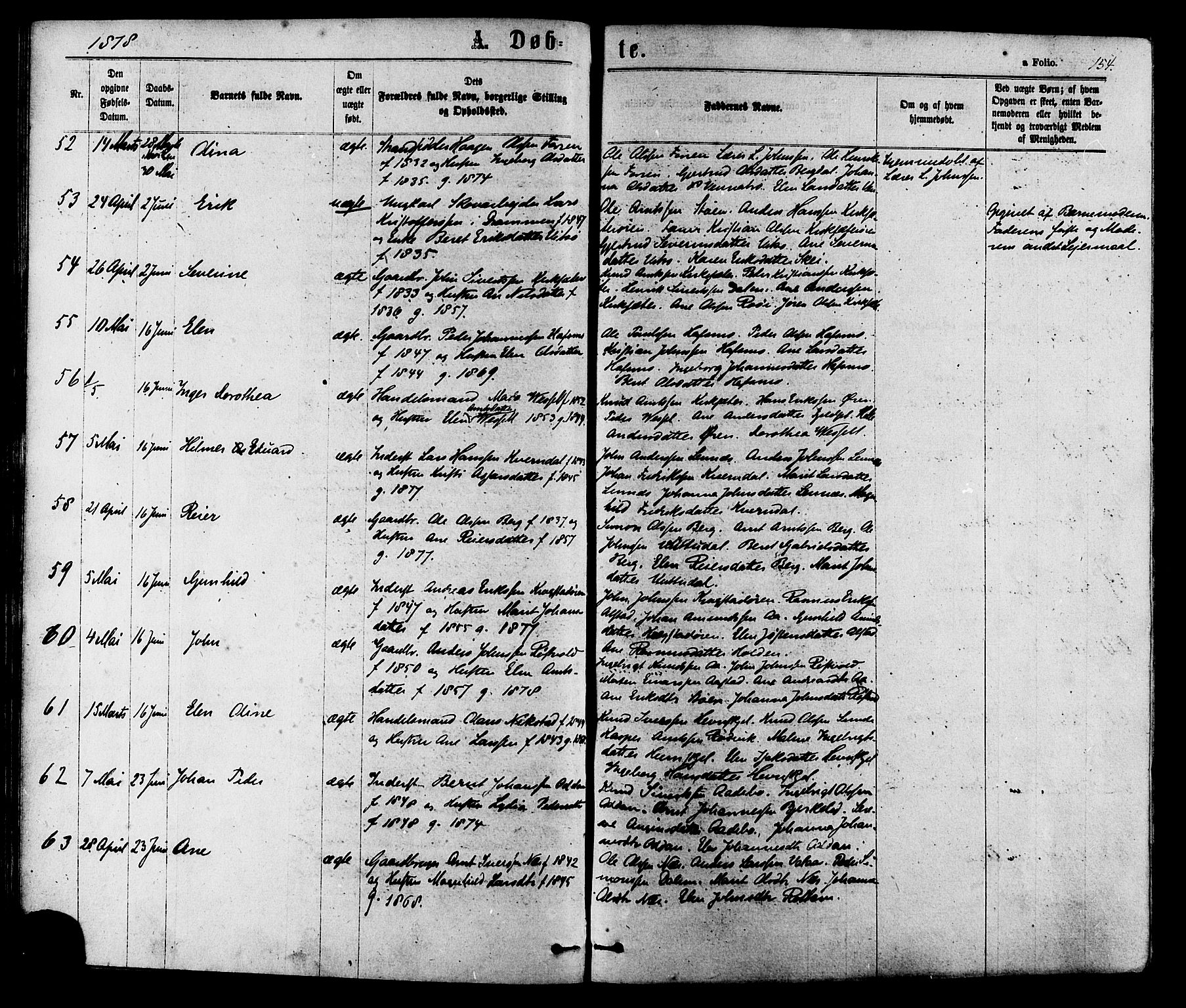 Ministerialprotokoller, klokkerbøker og fødselsregistre - Sør-Trøndelag, AV/SAT-A-1456/630/L0495: Parish register (official) no. 630A08, 1868-1878, p. 154