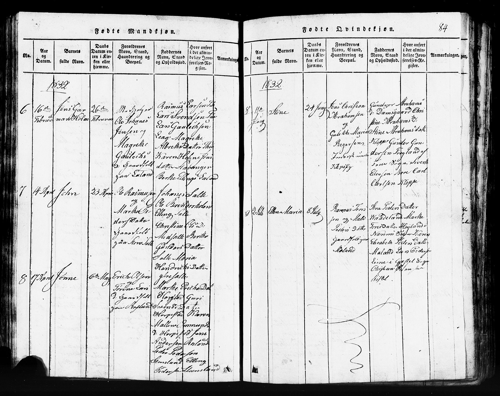Klepp sokneprestkontor, AV/SAST-A-101803/001/3/30BB/L0001: Parish register (copy) no.  B 1, 1816-1859, p. 84