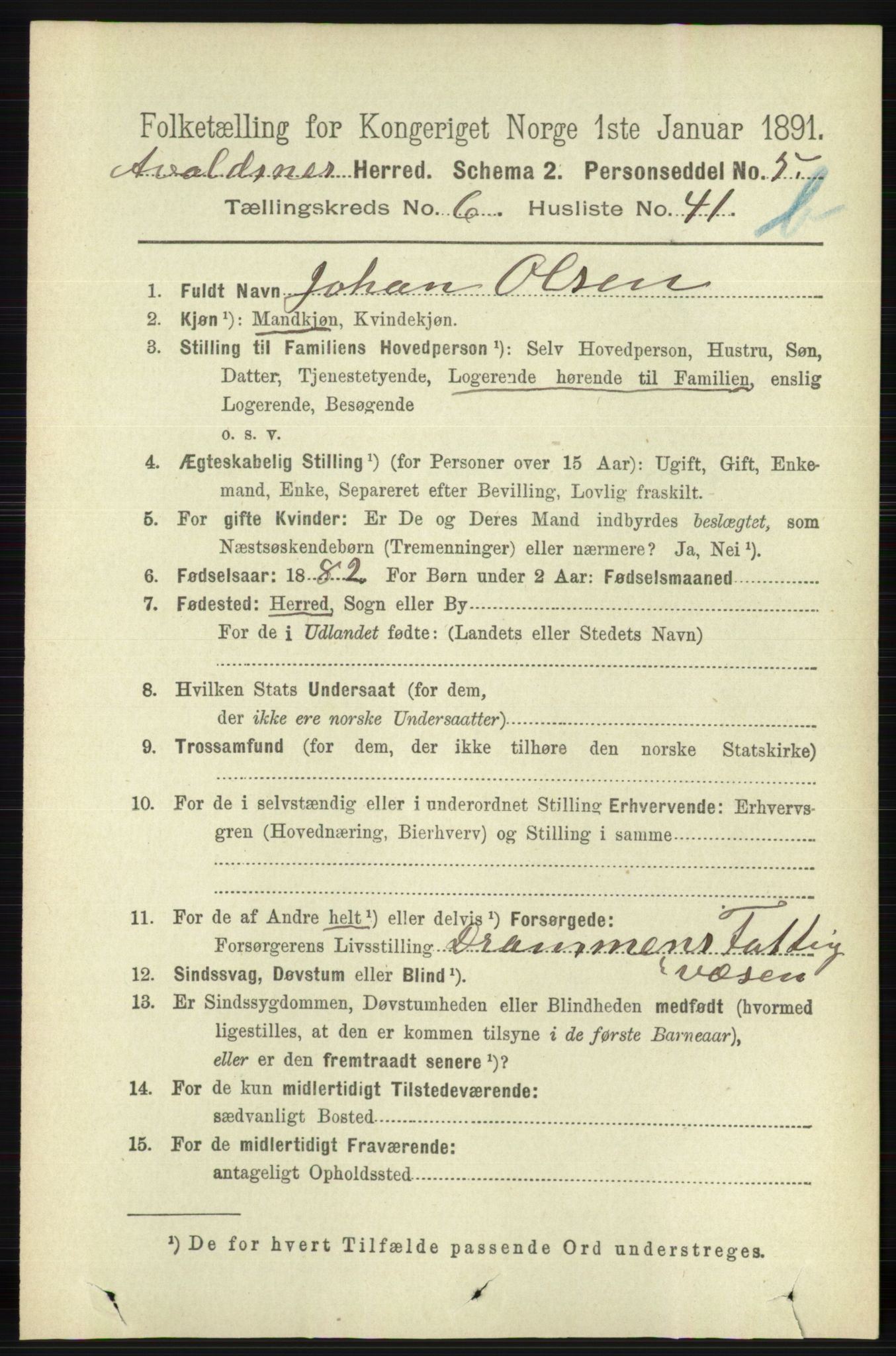 RA, 1891 census for 1147 Avaldsnes, 1891, p. 3470