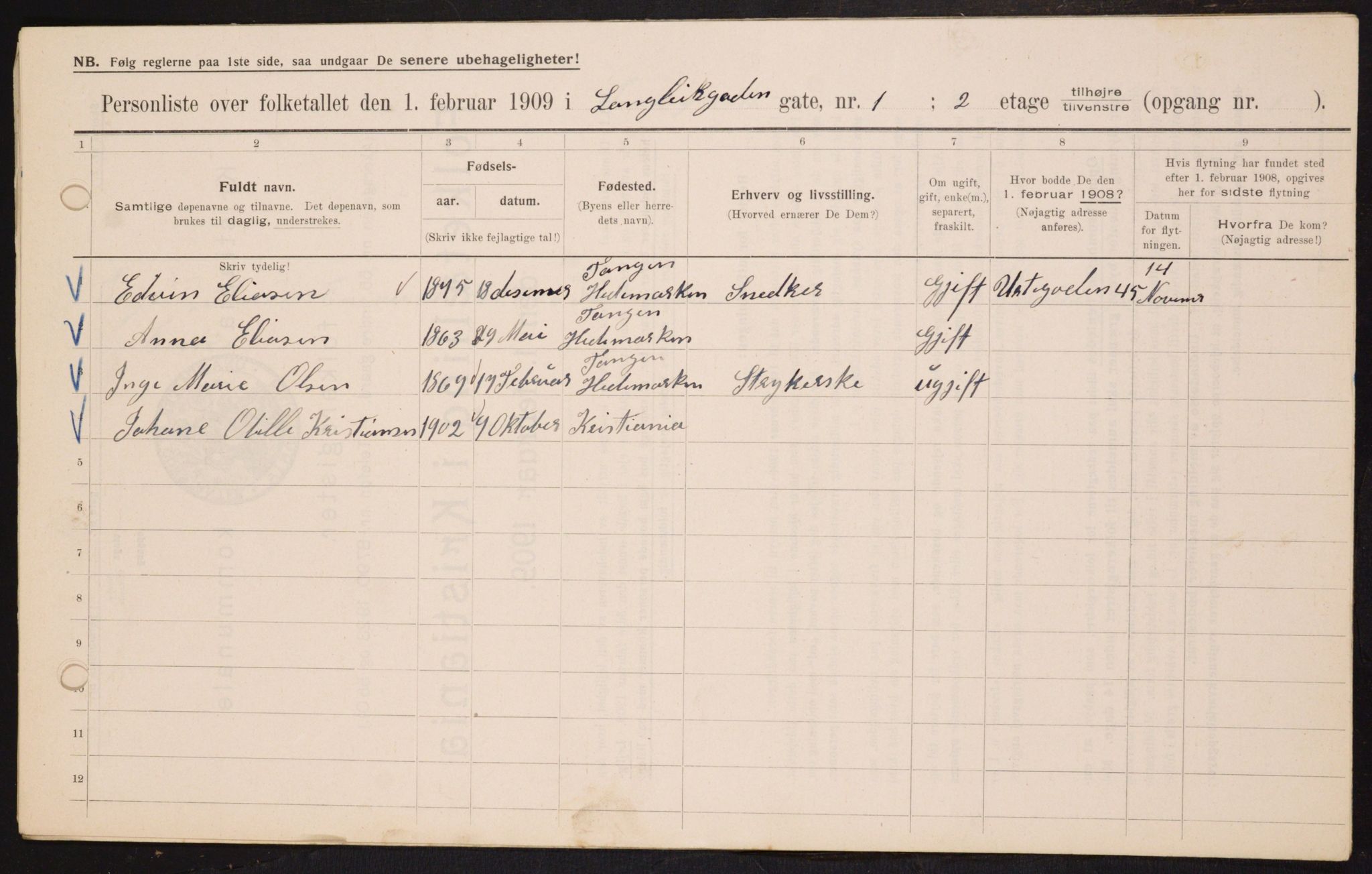 OBA, Municipal Census 1909 for Kristiania, 1909, p. 51959