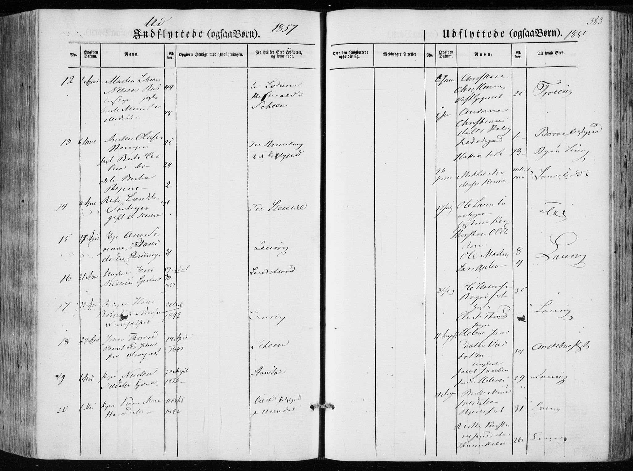 Hedrum kirkebøker, AV/SAKO-A-344/F/Fa/L0006: Parish register (official) no. I 6, 1849-1857, p. 383