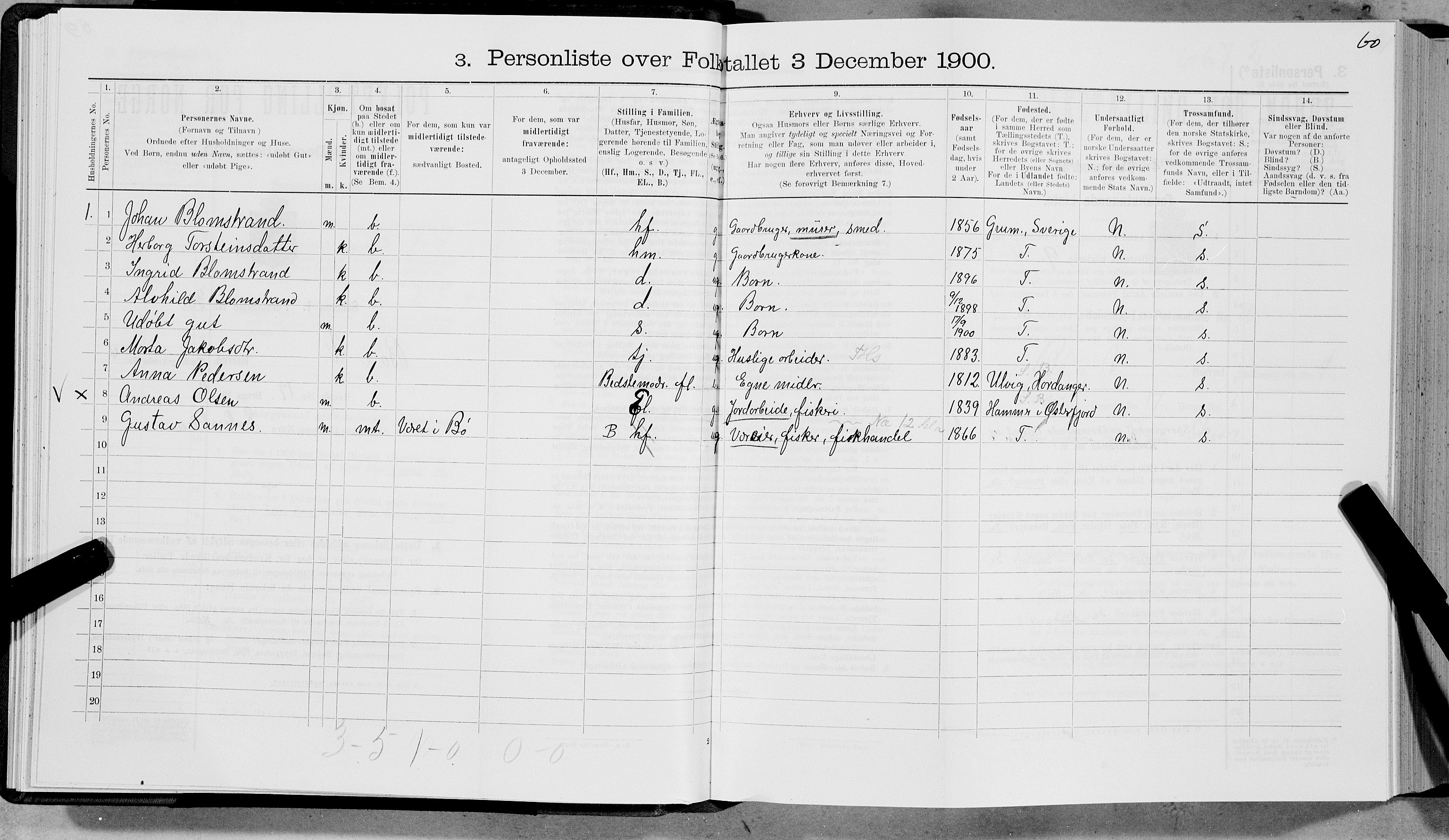 SAT, 1900 census for Bø, 1900, p. 470