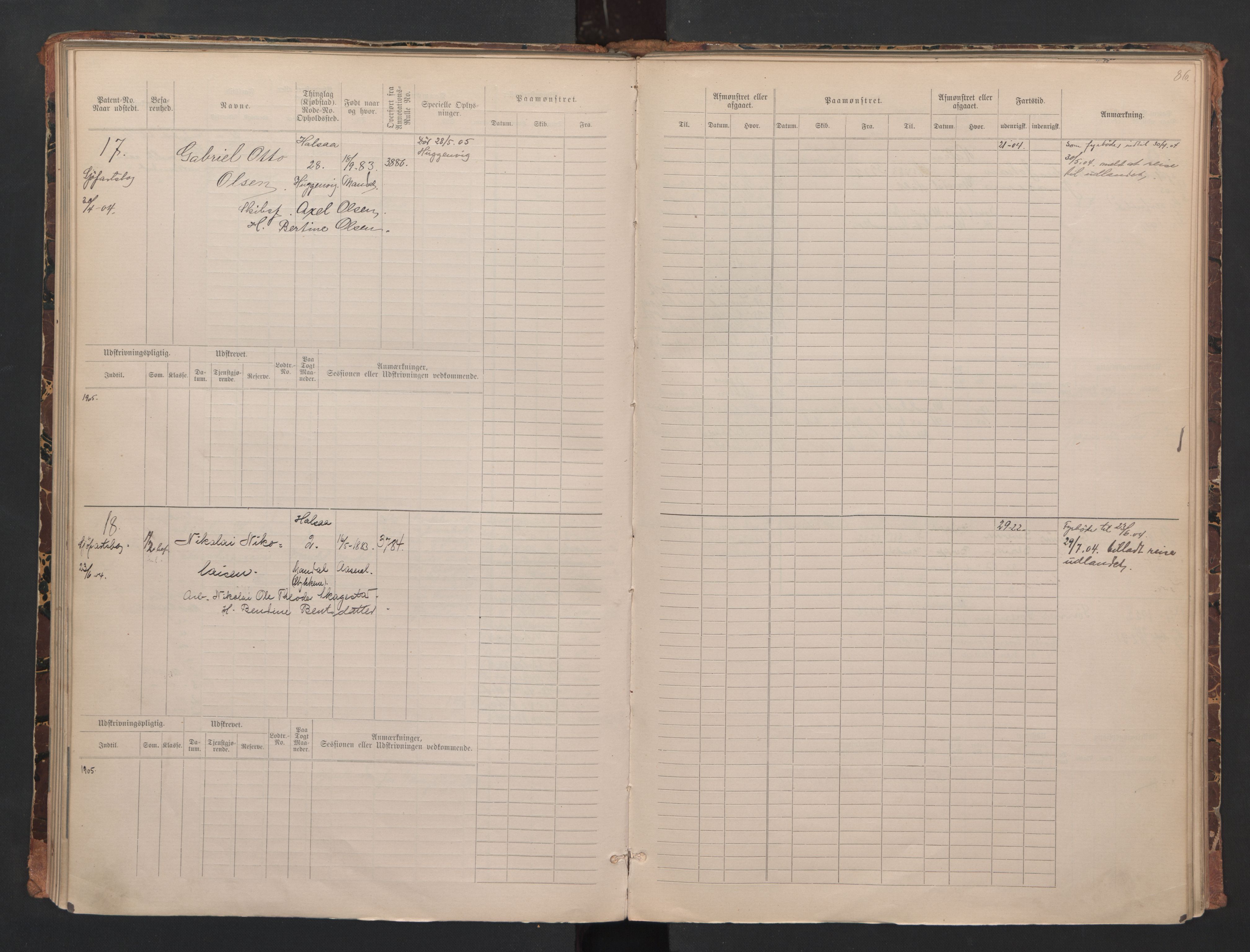 Mandal mønstringskrets, AV/SAK-2031-0016/F/Fa/L0008: Annotasjonsrulle nr 1-3, hovedrulle nr 1-122, maskinister og fyrbøtere, med register, Y-18, 1883-1948, p. 39