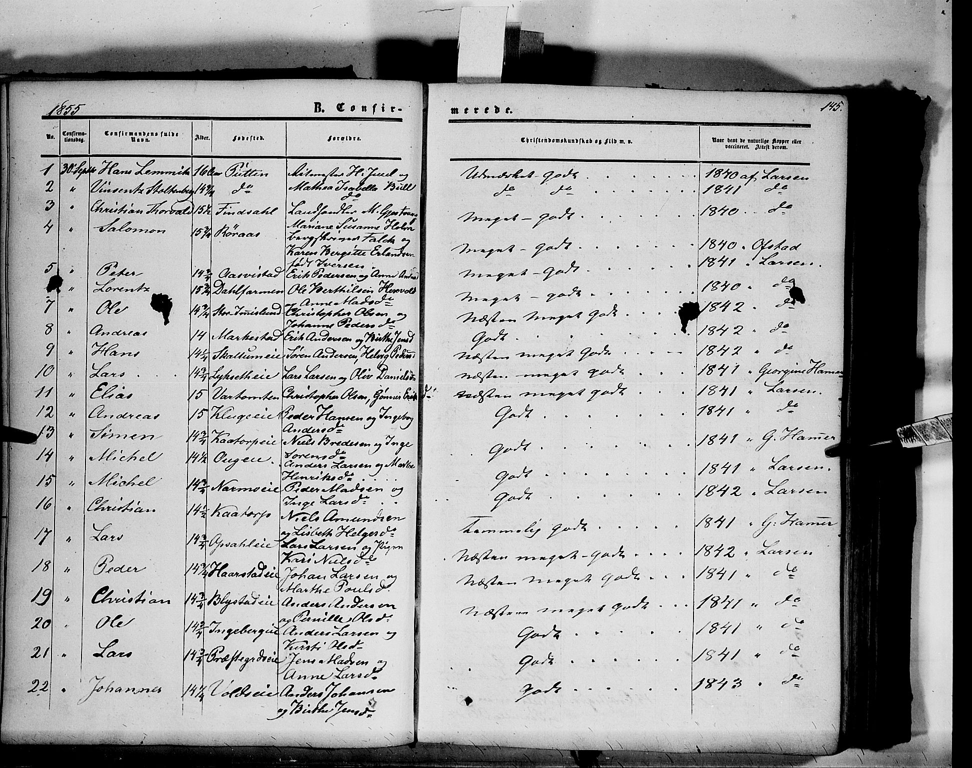 Vang prestekontor, Hedmark, SAH/PREST-008/H/Ha/Haa/L0012: Parish register (official) no. 12, 1855-1870, p. 145