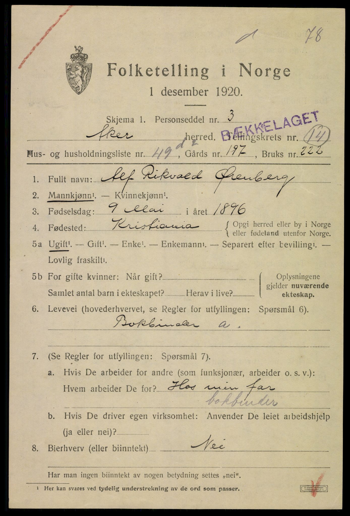 SAO, 1920 census for Aker, 1920, p. 85802