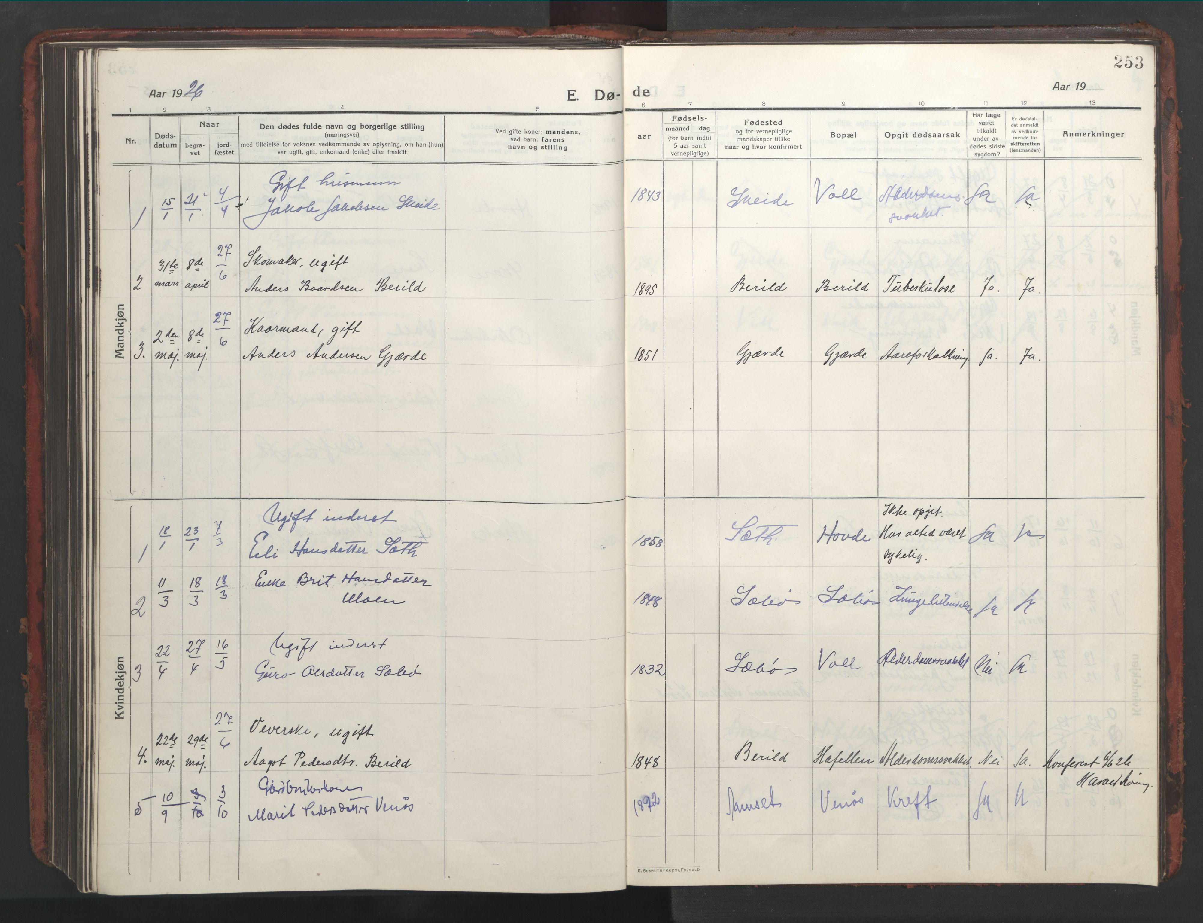 Ministerialprotokoller, klokkerbøker og fødselsregistre - Møre og Romsdal, AV/SAT-A-1454/543/L0565: Parish register (copy) no. 543C03, 1916-1955, p. 253