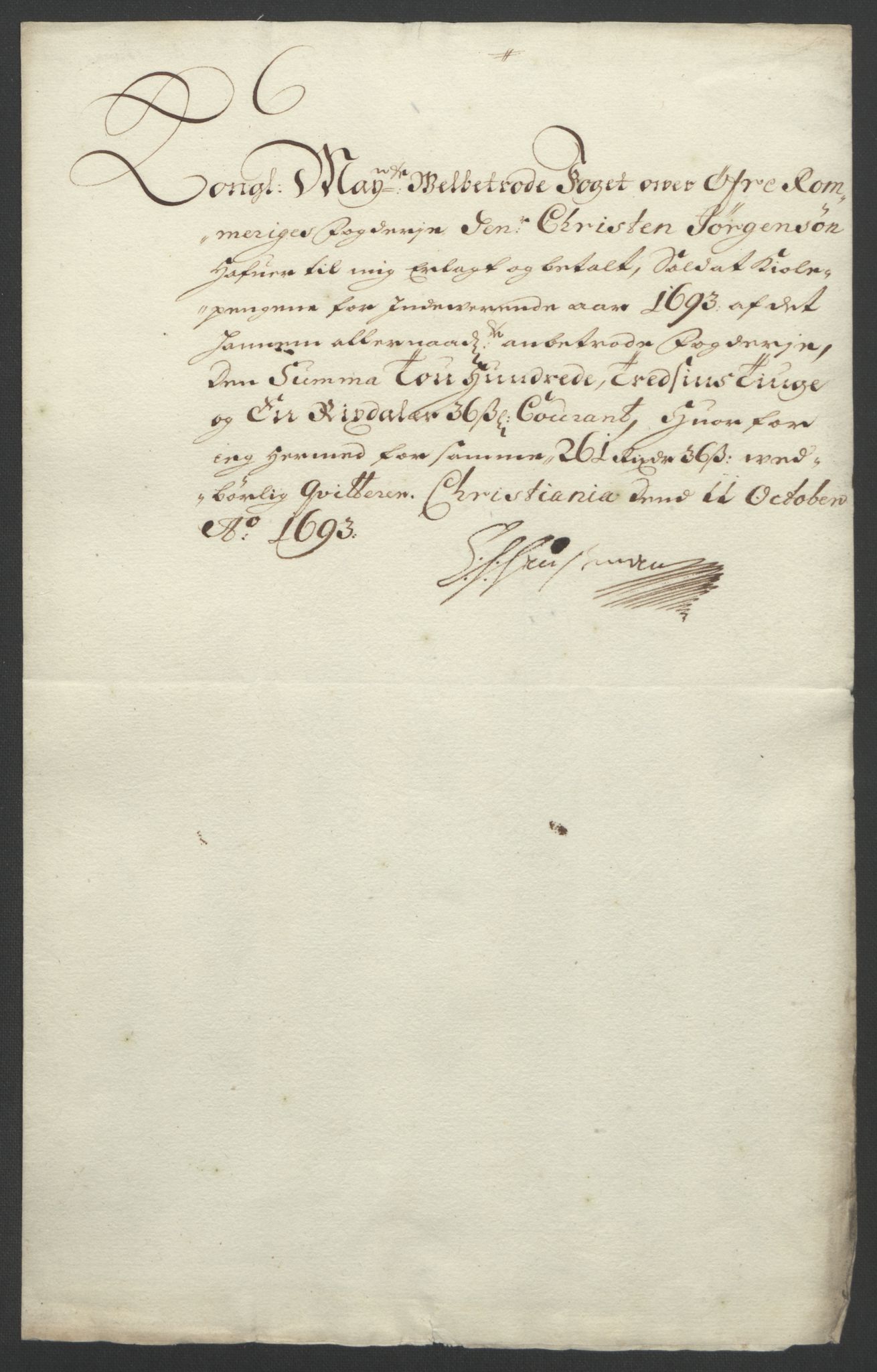 Rentekammeret inntil 1814, Reviderte regnskaper, Fogderegnskap, RA/EA-4092/R12/L0705: Fogderegnskap Øvre Romerike, 1693, p. 247