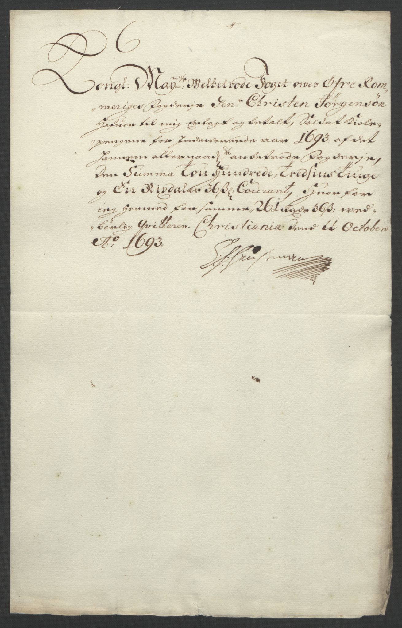 Rentekammeret inntil 1814, Reviderte regnskaper, Fogderegnskap, AV/RA-EA-4092/R12/L0705: Fogderegnskap Øvre Romerike, 1693, p. 247