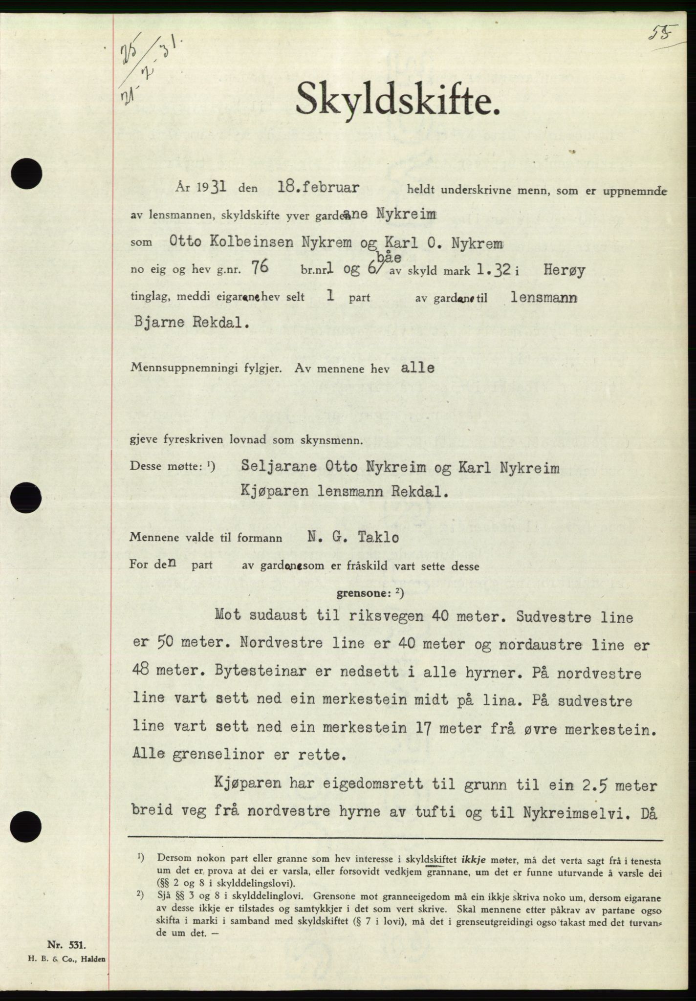 Søre Sunnmøre sorenskriveri, AV/SAT-A-4122/1/2/2C/L0052: Mortgage book no. 46, 1931-1931, Deed date: 21.02.1931