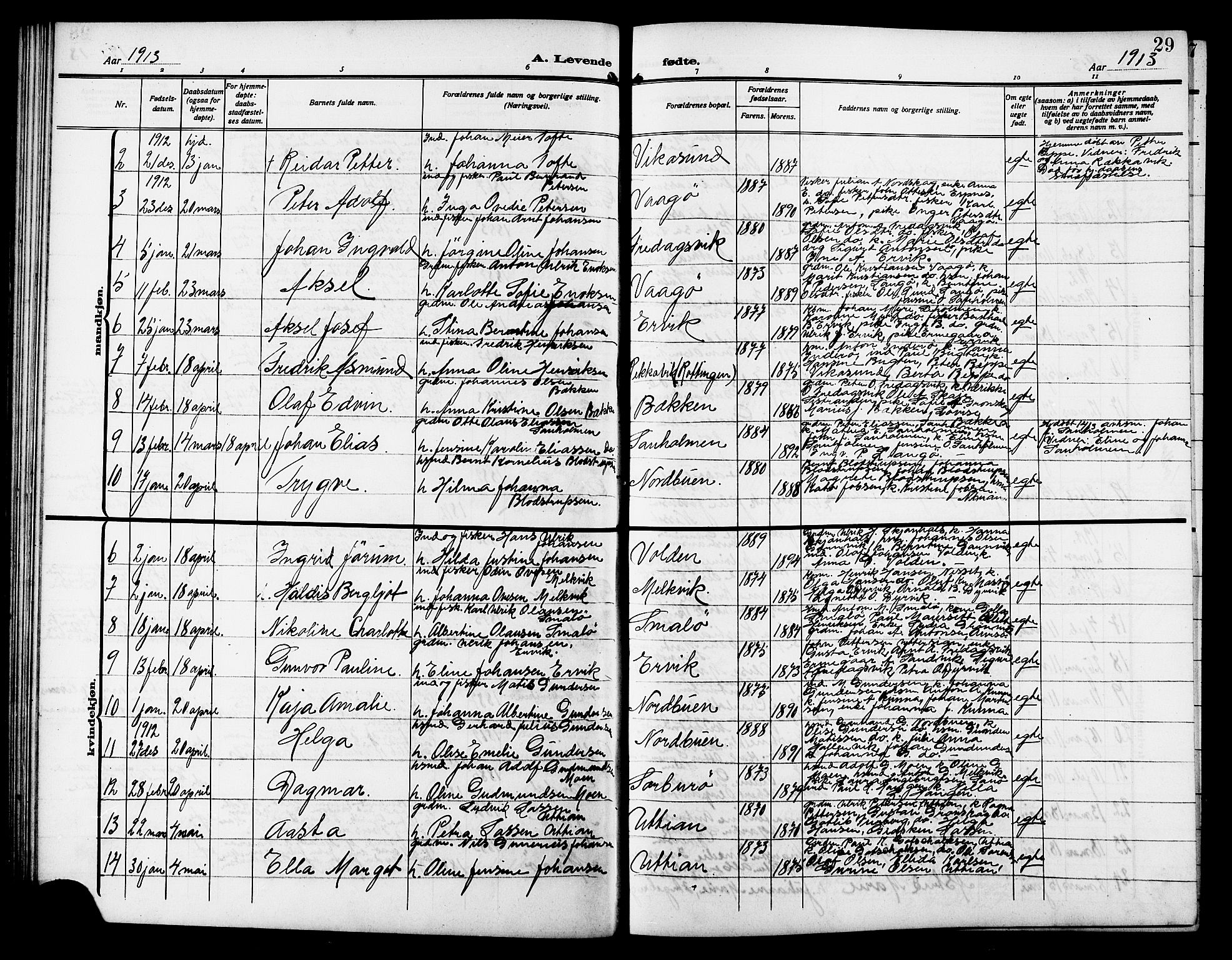 Ministerialprotokoller, klokkerbøker og fødselsregistre - Sør-Trøndelag, SAT/A-1456/640/L0588: Parish register (copy) no. 640C05, 1909-1922, p. 29