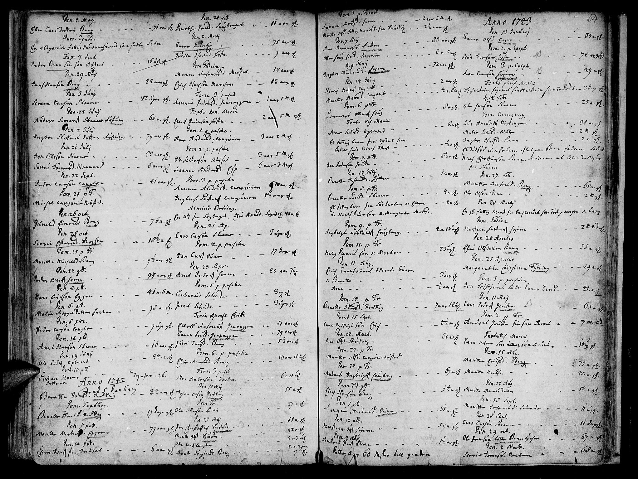Ministerialprotokoller, klokkerbøker og fødselsregistre - Sør-Trøndelag, SAT/A-1456/612/L0368: Parish register (official) no. 612A02, 1702-1753, p. 54