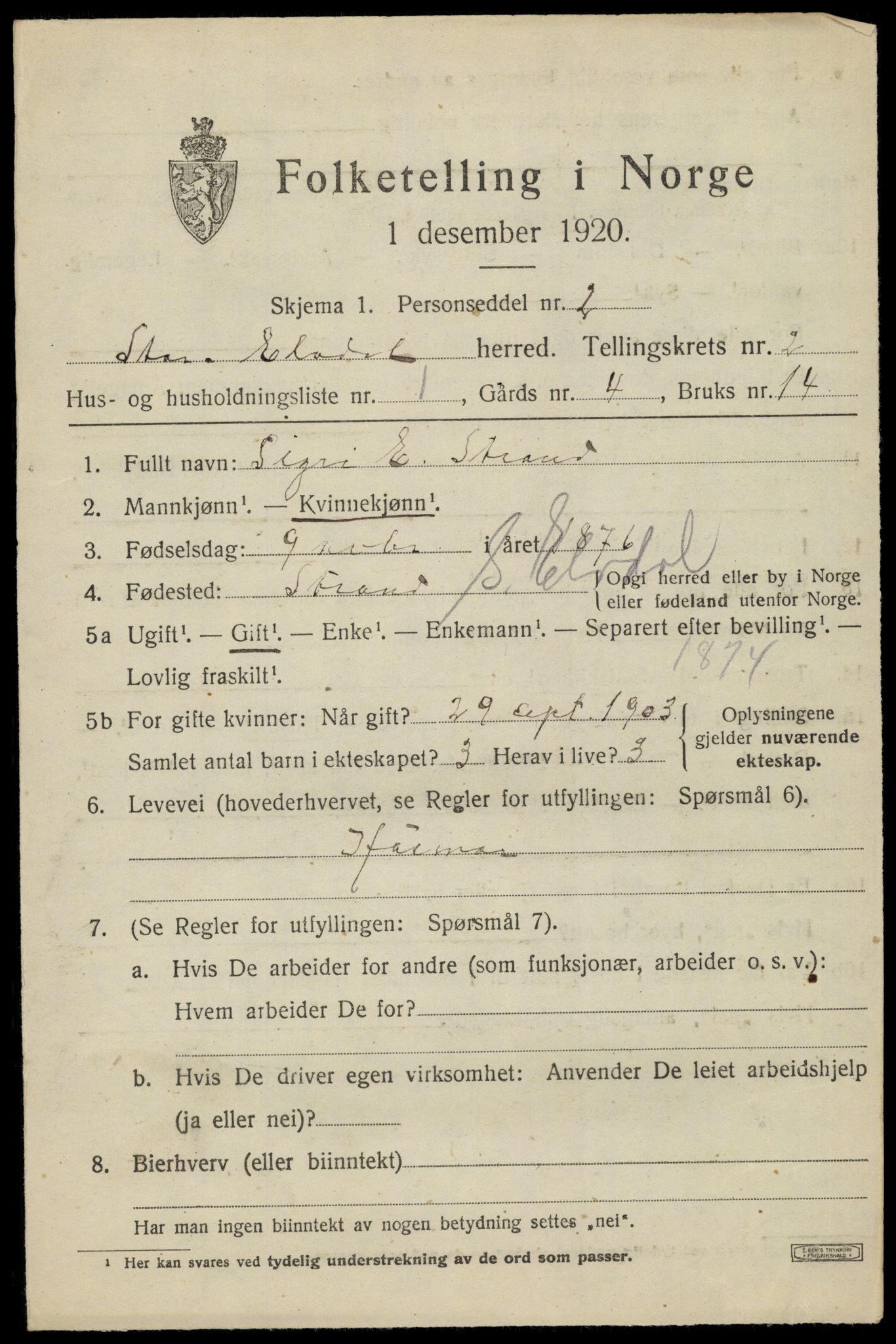 SAH, 1920 census for Stor-Elvdal, 1920, p. 2126