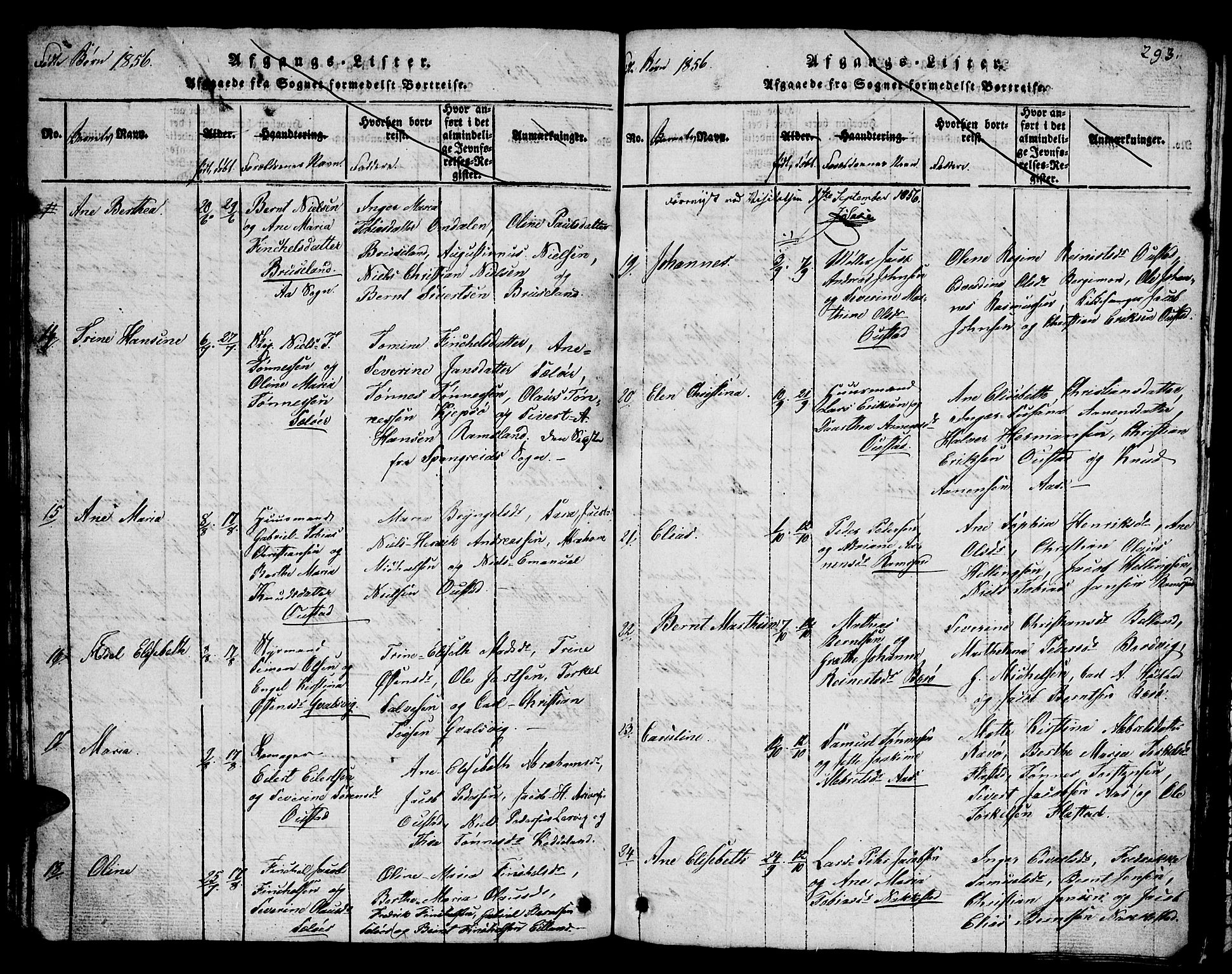 Lyngdal sokneprestkontor, AV/SAK-1111-0029/F/Fb/Fba/L0001: Parish register (copy) no. B 1, 1816-1876, p. 293