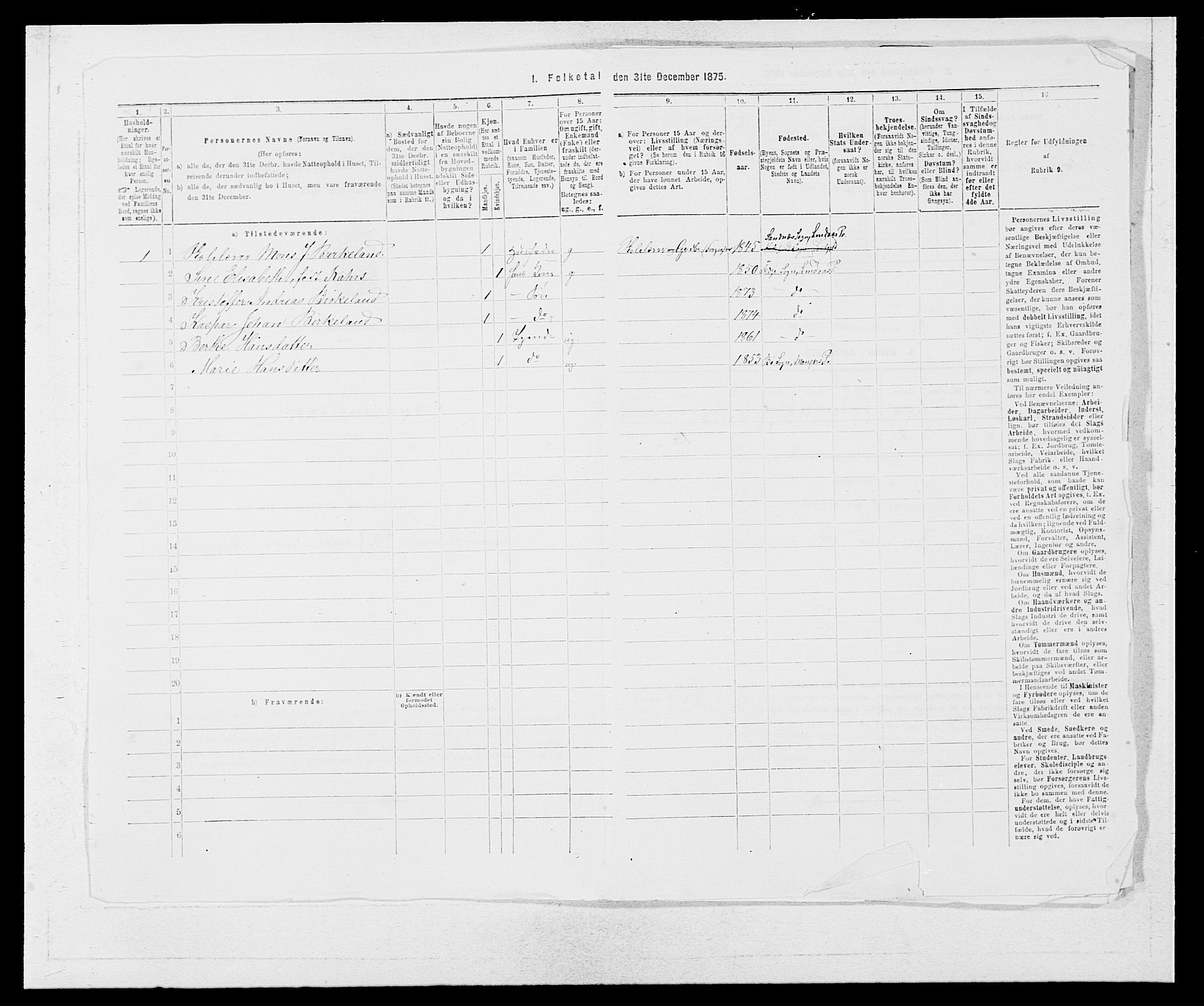 SAB, 1875 census for 1263P Lindås, 1875, p. 2410