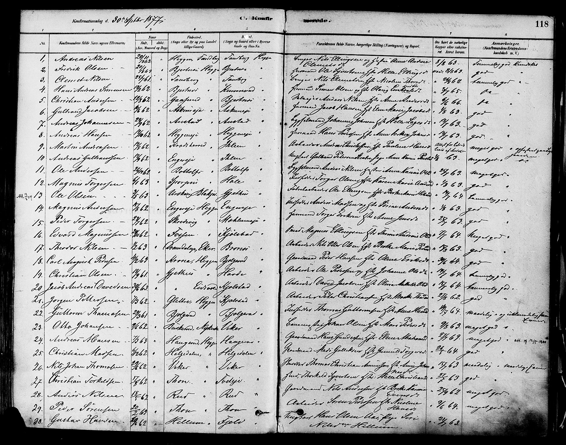 Modum kirkebøker, SAKO/A-234/F/Fa/L0011: Parish register (official) no. 11, 1877-1889, p. 118