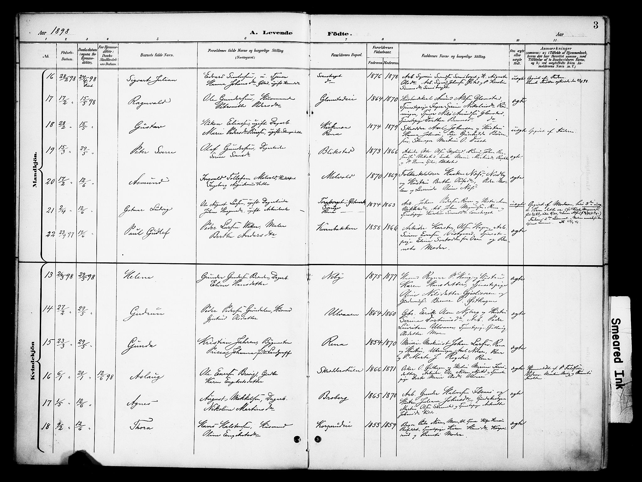 Åmot prestekontor, Hedmark, AV/SAH-PREST-056/H/Ha/Haa/L0013: Parish register (official) no. 13, 1898-1906, p. 3