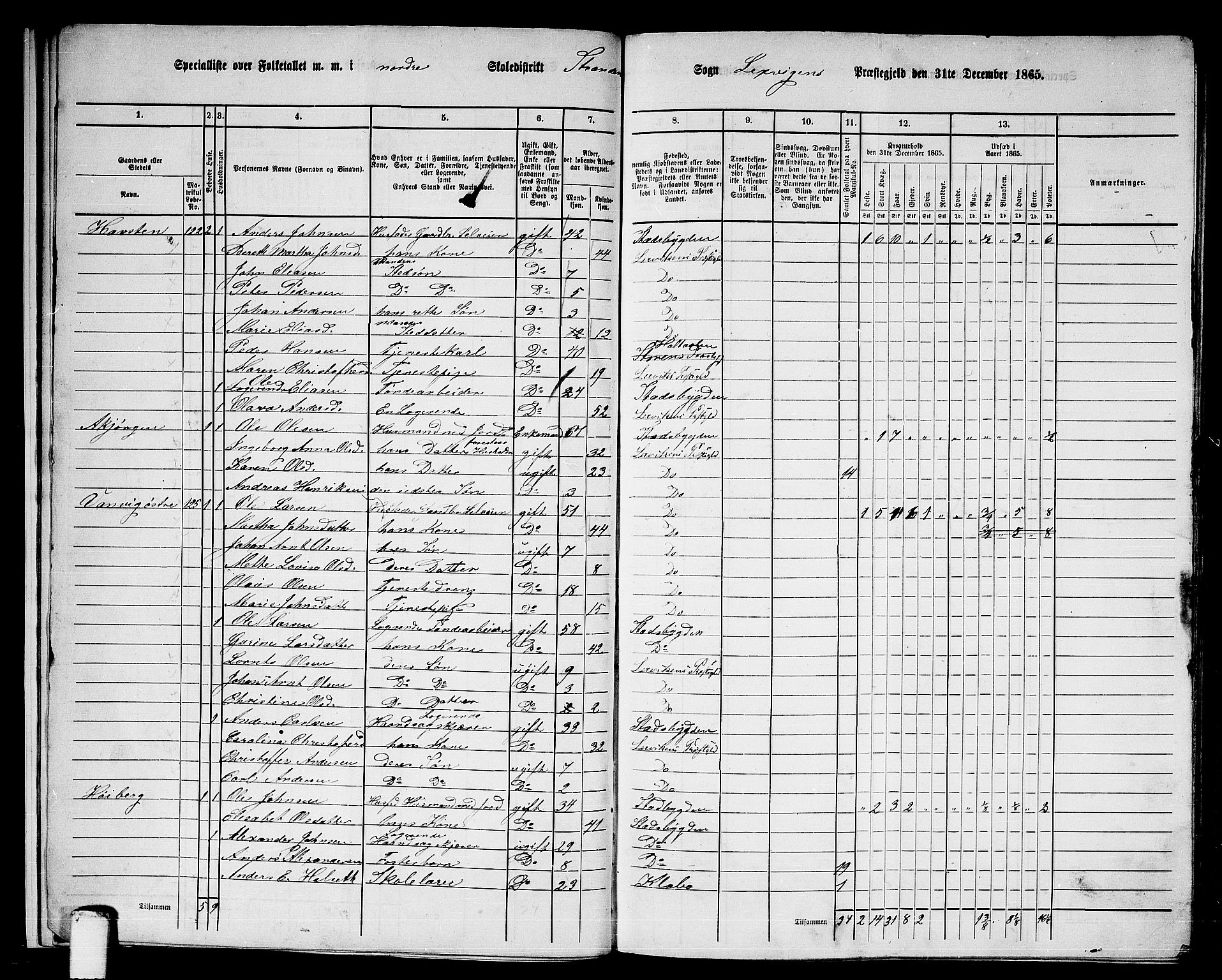 RA, 1865 census for Leksvik, 1865, p. 13