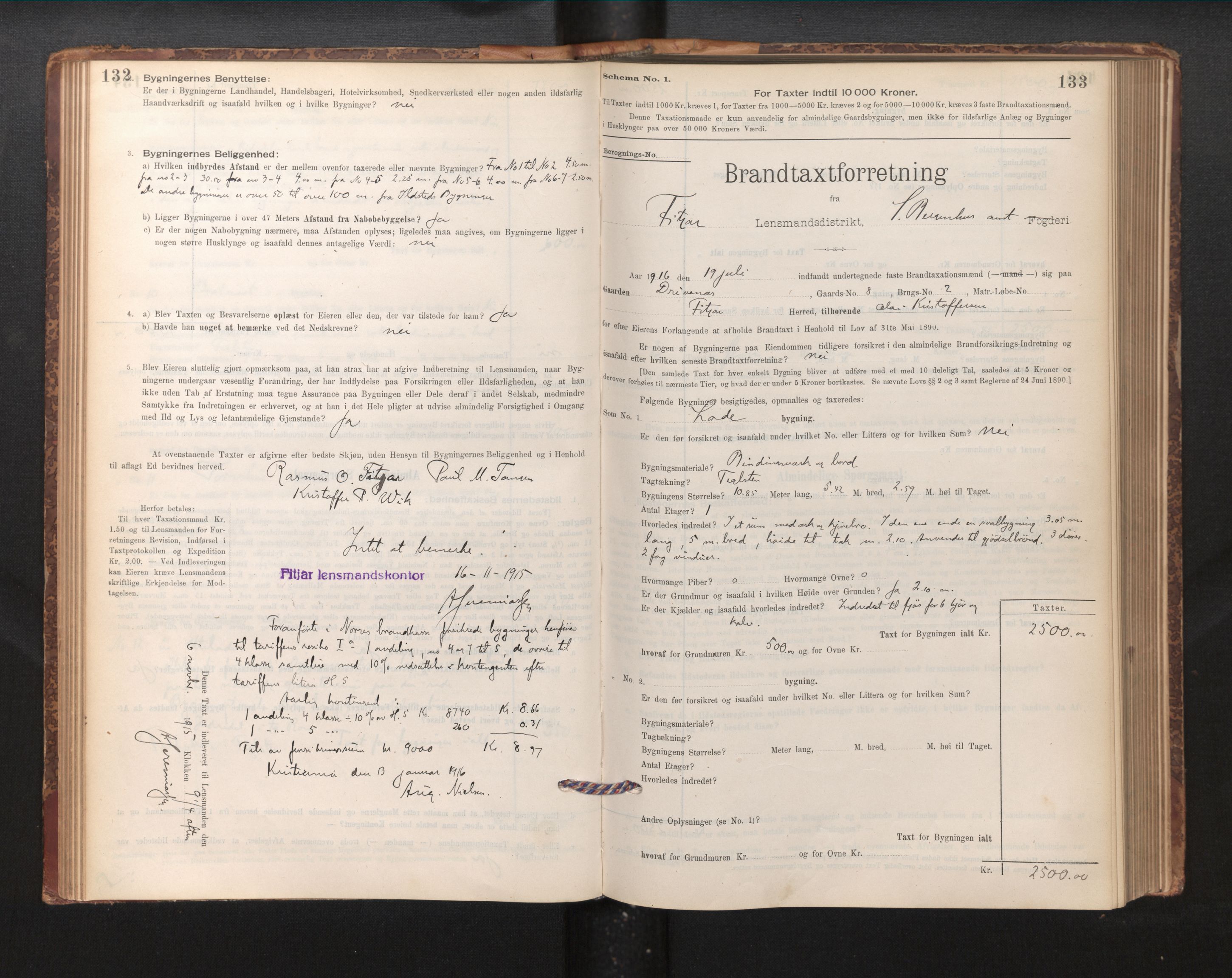 Lensmannen i Fitjar, SAB/A-32001/0012/L0001: Branntakstprotokoll, skjematakst, 1895-1948, p. 132-133