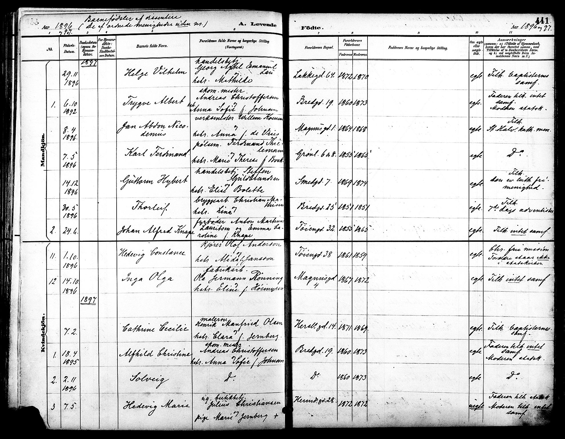 Grønland prestekontor Kirkebøker, AV/SAO-A-10848/F/Fa/L0012: Parish register (official) no. 12, 1893-1900, p. 441