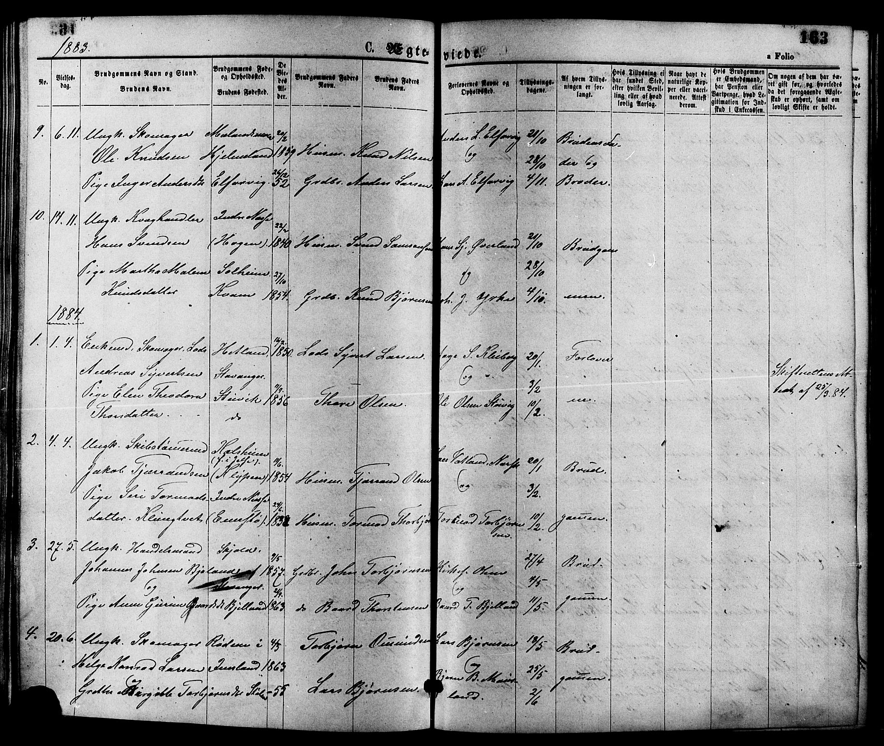 Nedstrand sokneprestkontor, SAST/A-101841/01/IV: Parish register (official) no. A 11, 1877-1887, p. 163
